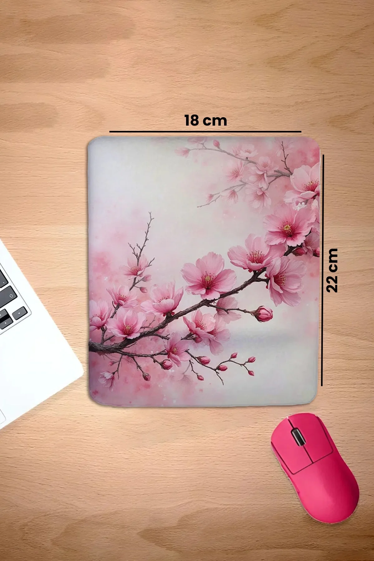 SonicTouch Bilek Destekli Japon Kiraz Çiçeği Dikdörtgen Pürüzsüz Yüzey Dikişsiz Mouse Pad 18x22cm
