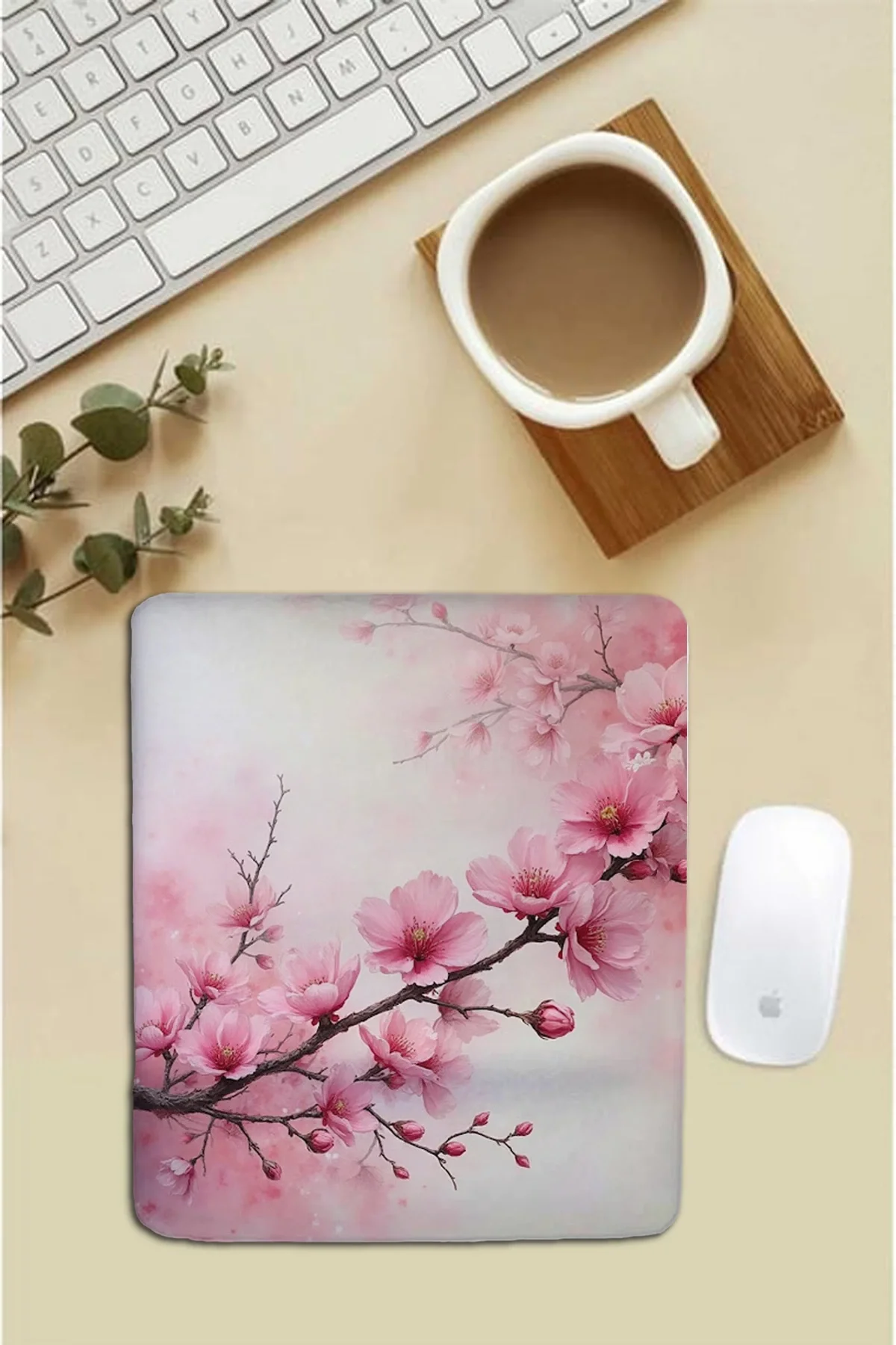 SonicTouch Bilek Destekli Japon Kiraz Çiçeği Dikdörtgen Pürüzsüz Yüzey Dikişsiz Mouse Pad 18x22cm