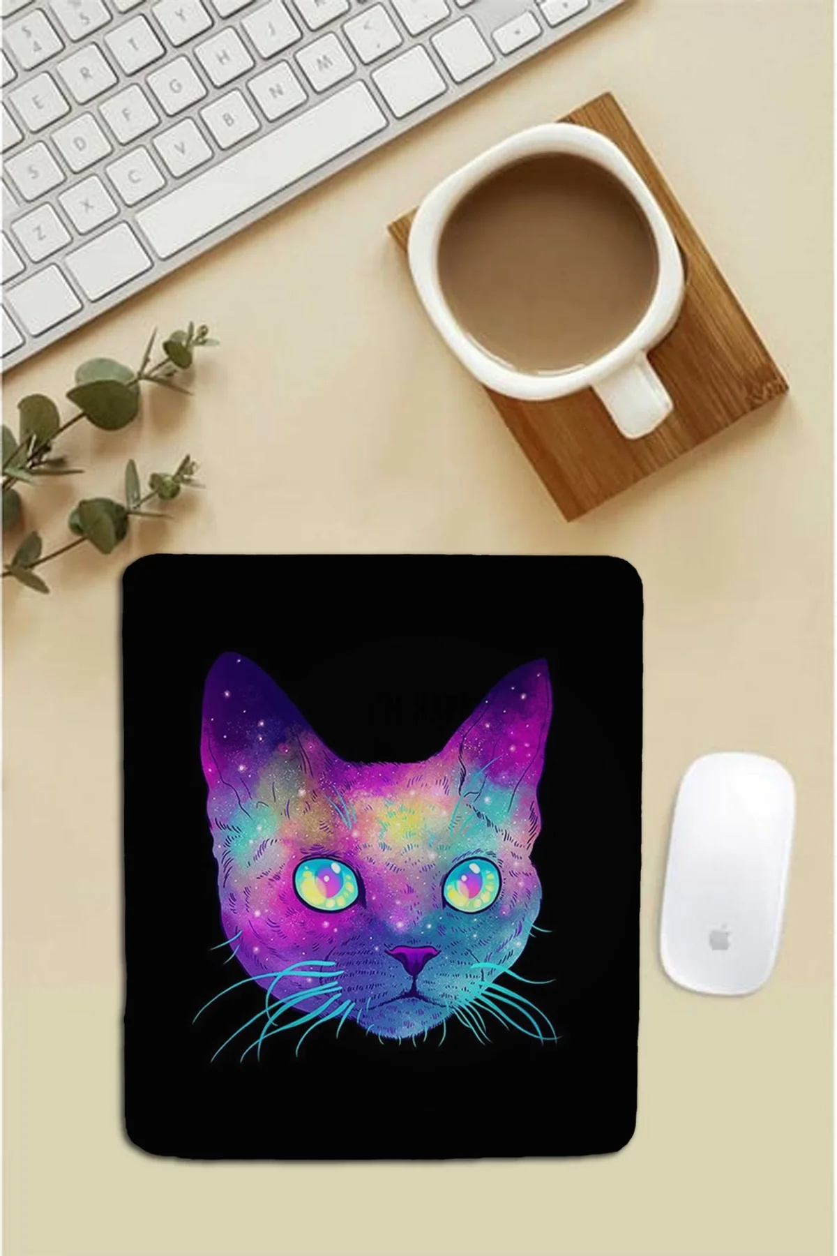 SonicTouch Bilek Destekli Kedili Siyah Dikdörtgen Pürüzsüz Yüzey Dikişsiz Mouse Pad 18x22cm