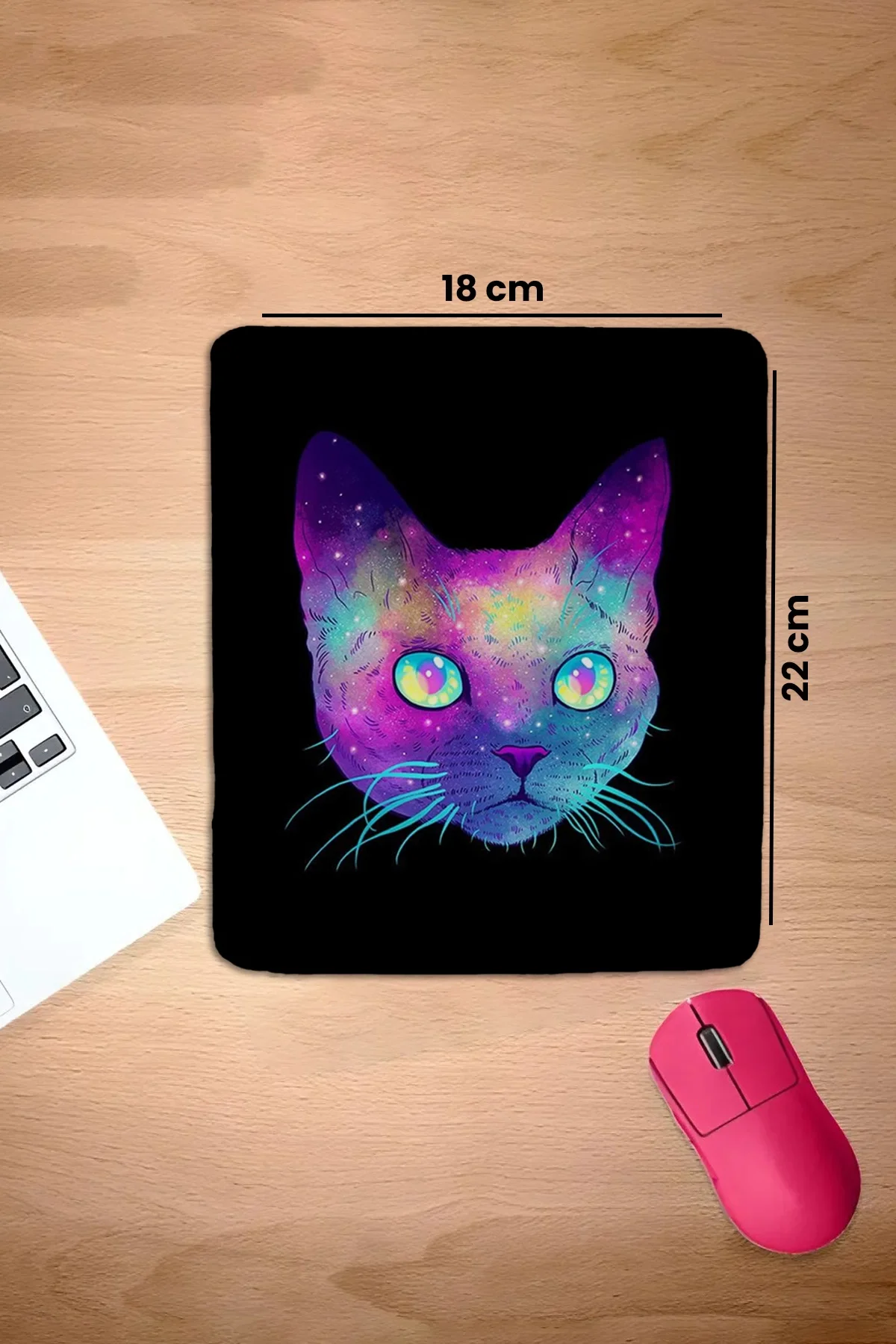 SonicTouch Bilek Destekli Kedili Siyah Dikdörtgen Pürüzsüz Yüzey Dikişsiz Mouse Pad 18x22cm