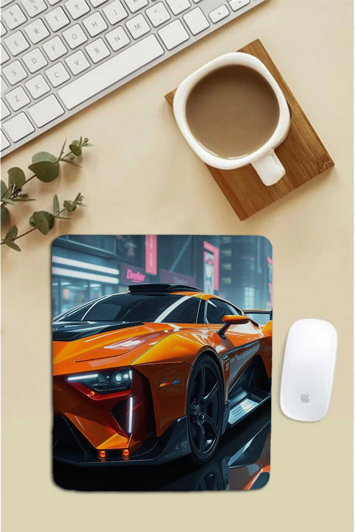 SonicTouch Bilek Destekli Turuncu Yarış Arabası Dikdörtgen Pürüzsüz Yüzey Dikişsiz Mouse Pad 18x22cm