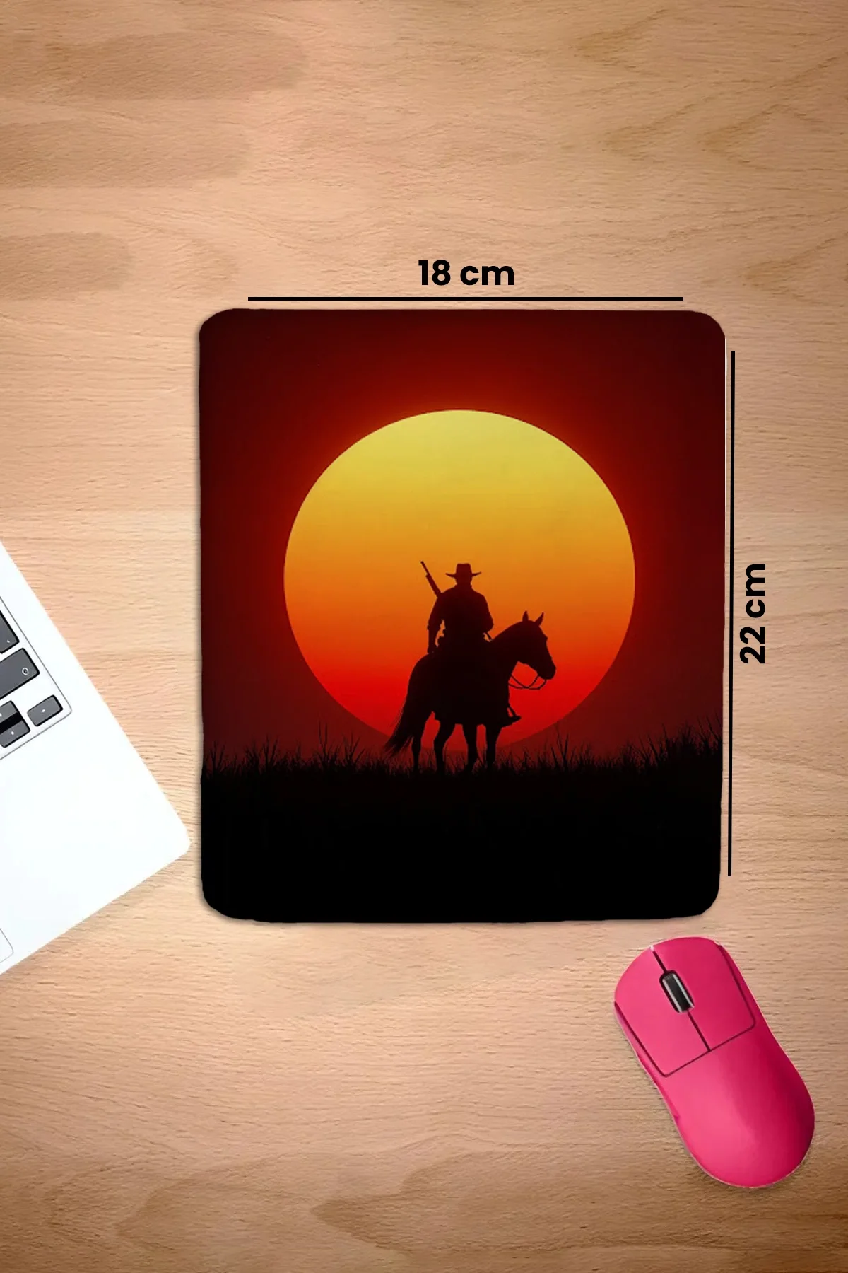 SonicTouch Bilek Destekli Yalnız Kovboy Kırmızı Dikdörtgen Pürüzsüz Yüzey Dikişsiz Mouse Pad 18x22cm