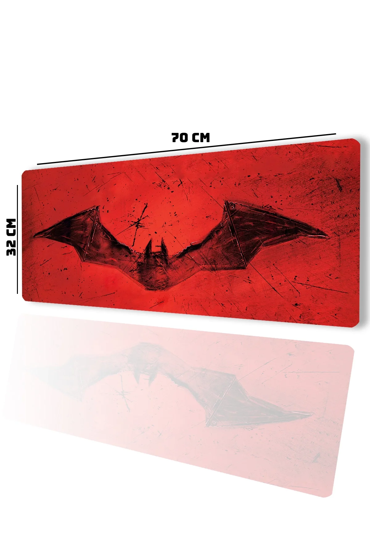 SonicTouch Yarasa Desenli Kırmızı Gamer Oyuncu Dikişsiz Sıvı Geçirmez Klavye Mouse Pad 32x70Cm