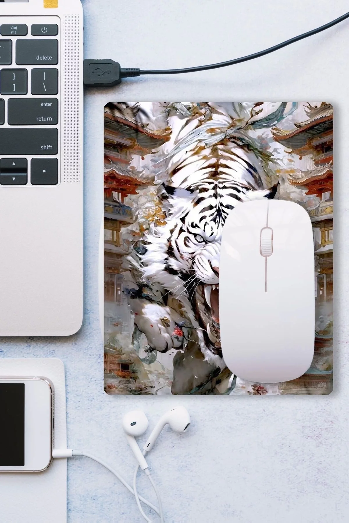 SonicTouch Çin Beyaz Kaplanı (White Tigger) Kaydırmaz Gaming Oyuncu Dikişsiz Mouse Pad17x21cm