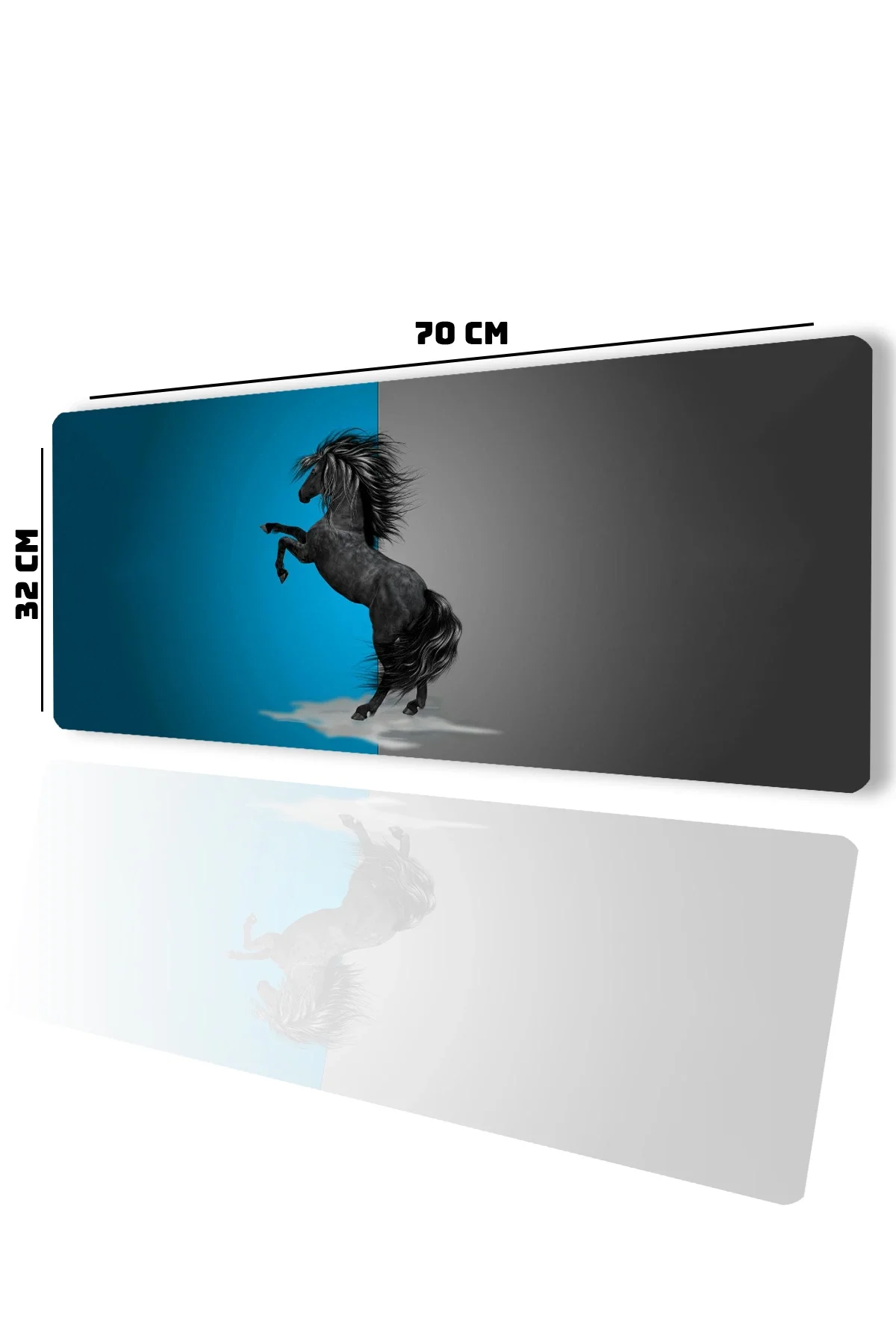 SonicTouch Şahlanan Ahal Teke Mavi Gri Gamer Oyuncu Dikişsiz Sıvı Geçirmez Klavye Mouse Pad 32x70Cm