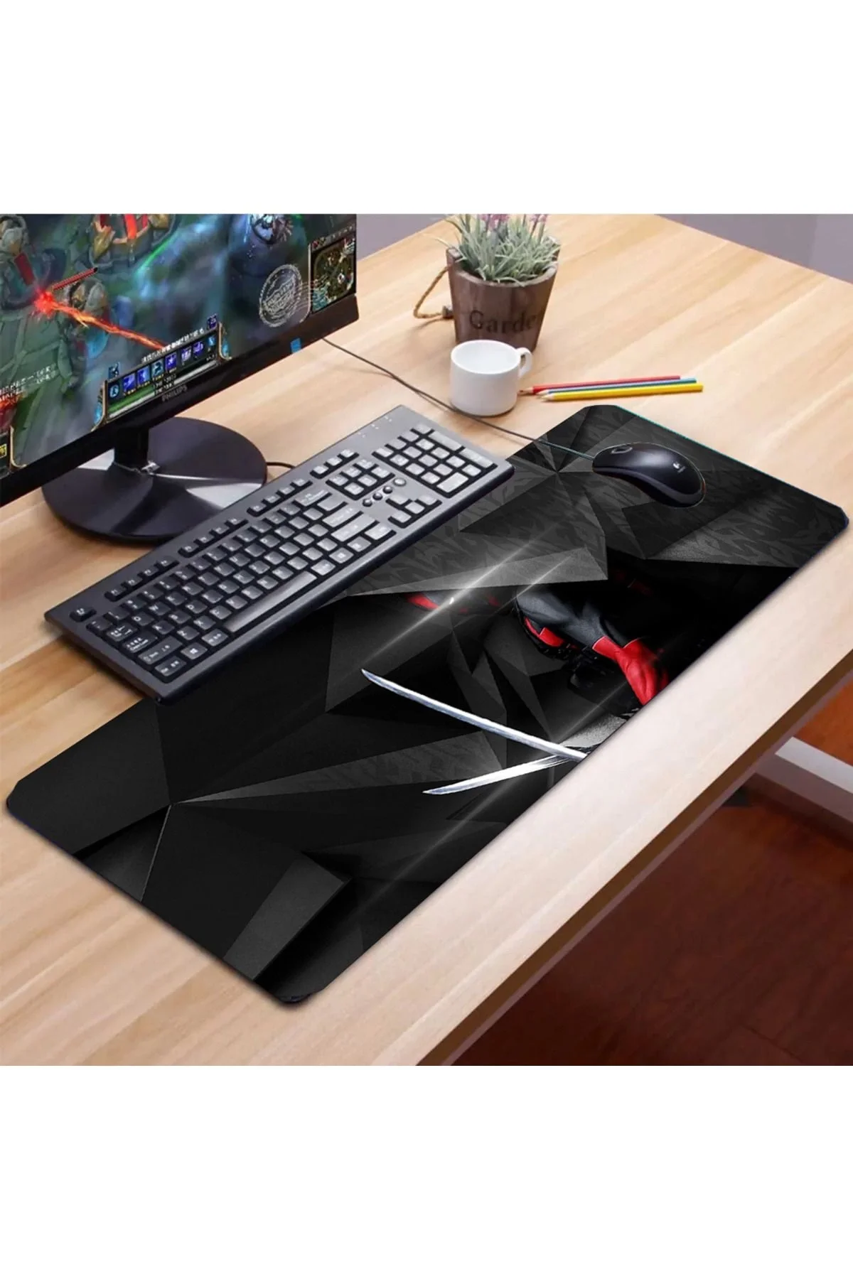 SonicTouch Deadpool Desenli Kaymaz Gaming Oyuncu Masaüstü Dikişsiz Klavye Mouse Pad 32x70Cm