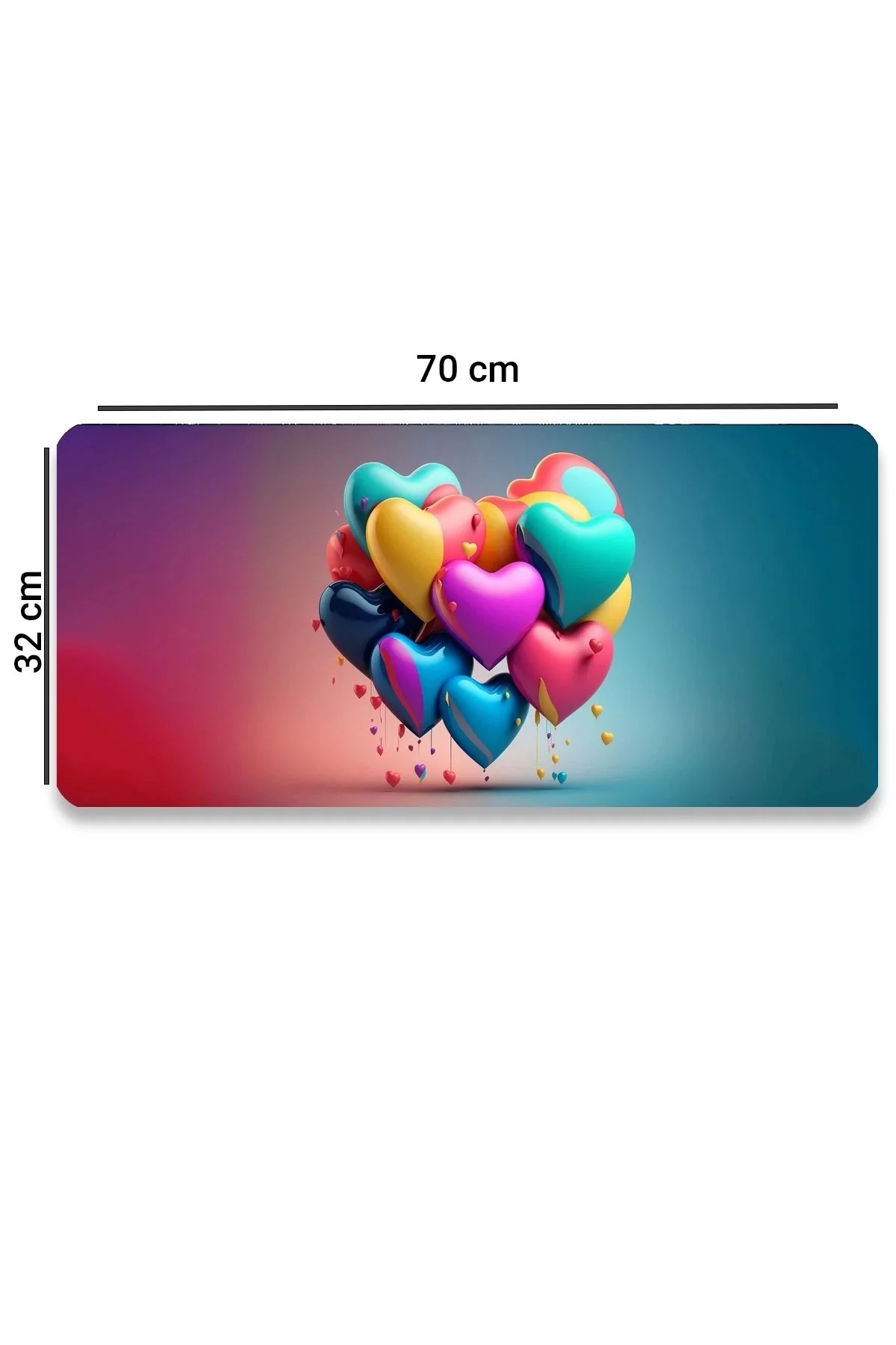 SonicTouch Dijital Çizim Kalpler Kaymaz Gaming Oyuncu Masaüstü Dikişsiz Mavi Yeşil Klavye Mouse Pad 32x70Cm