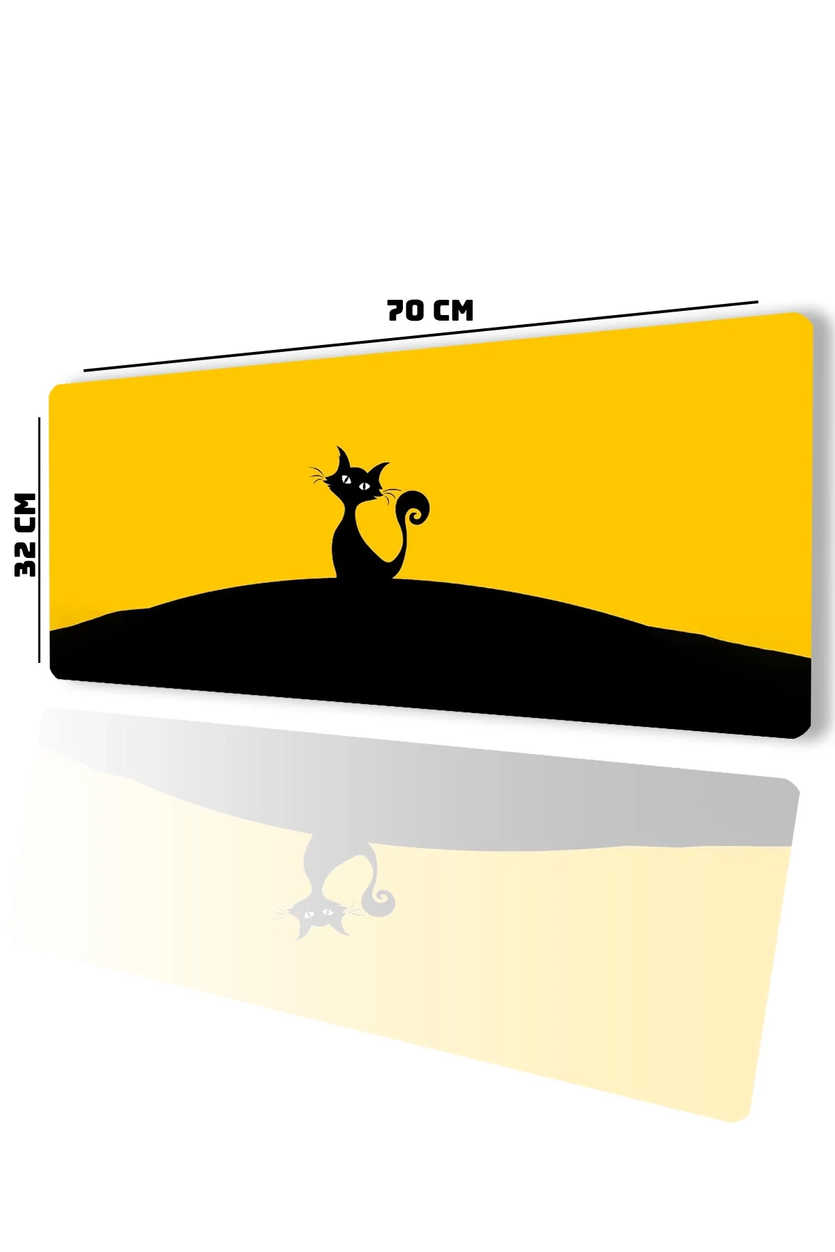 SonicTouch Kara Kedi Sarı Siyah Gamer Oyuncu Dikişsiz Sıvı Geçirmez Klavye Mouse Pad 32x70Cm