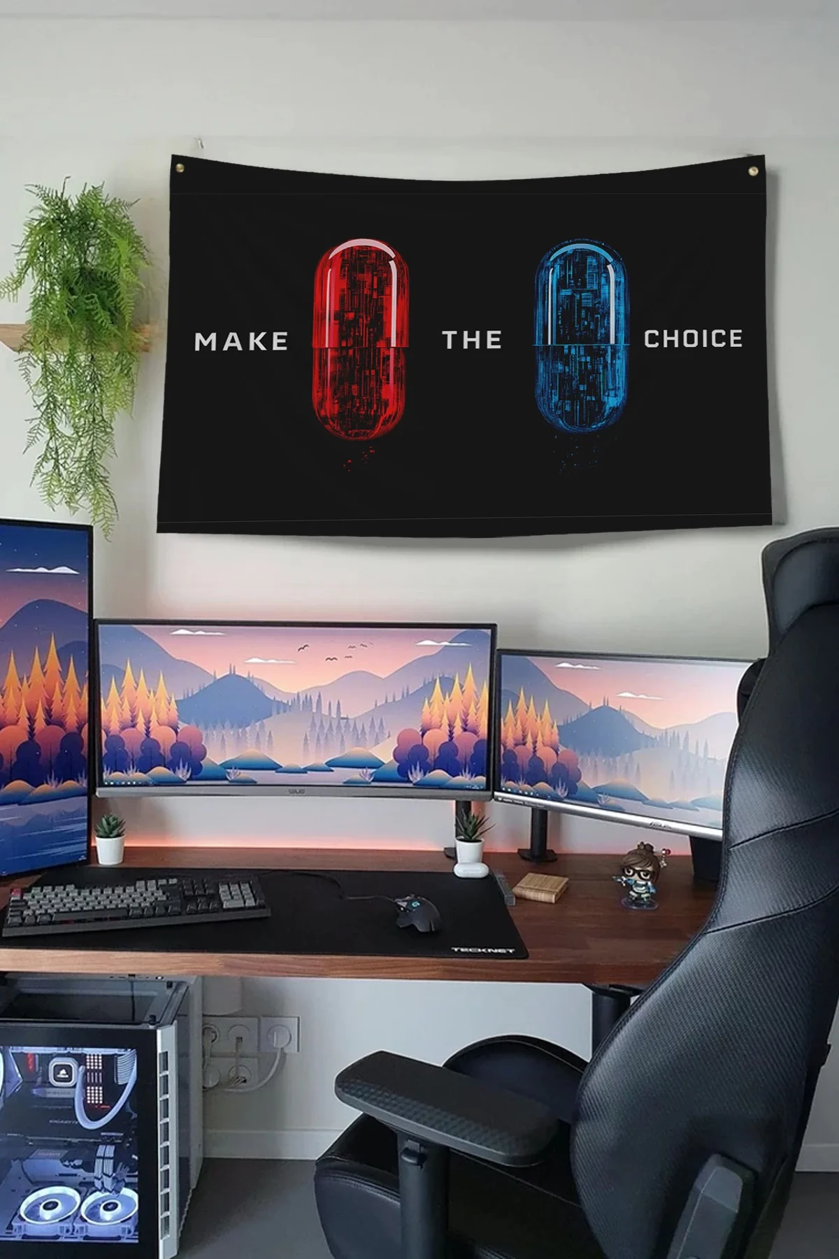 SonicTouch Red Pill Blue Pill Duvar Örtüsü Premium Kumaş Tablo Ev Ofis Salon Dekor Duvar Halısı