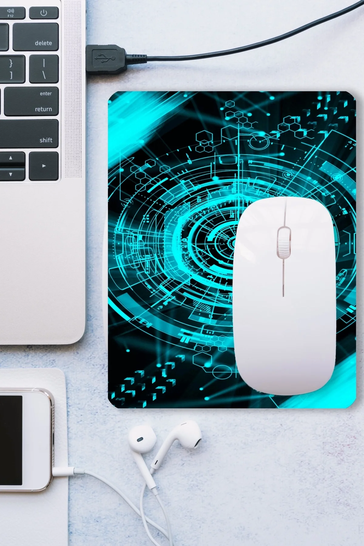 SonicTouch Fütüristik Yeşil Gaming Oyuncu Masaüstü Dikişsiz Mouse Pad Altlığı 17x21cm