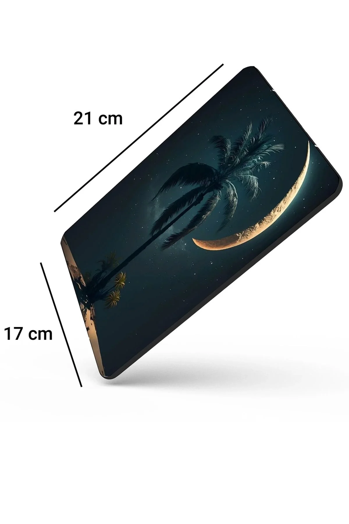 SonicTouch Gece Mavisi Ay ve Palmiye Desenli Kaydırmaz Gaming Oyuncu Dikişsiz Mouse Pad17x21cm