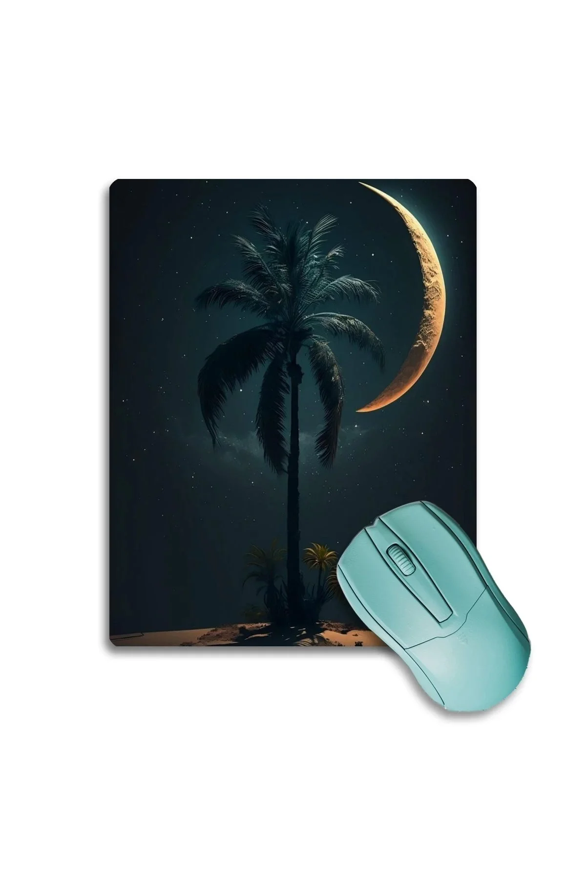 SonicTouch Gece Mavisi Ay ve Palmiye Desenli Kaydırmaz Gaming Oyuncu Dikişsiz Mouse Pad17x21cm