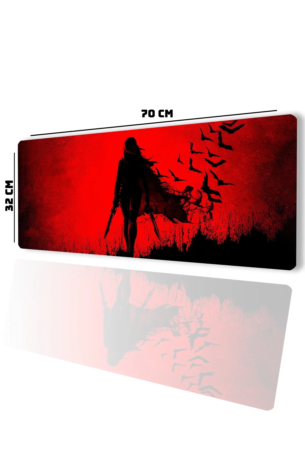 SonicTouch Crimson Siren Vampir Kadın Kırmızı Gamer Oyuncu Dikişsiz Sıvı Geçirmez Klavye Mouse Pad 32x70Cm