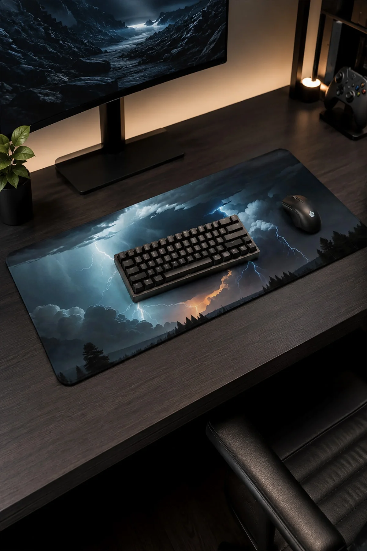SonicTouch Ay Yıldızlı Fırtına Kaymaz Taban Pürüzsüz Yüzey Dikişsiz Gamer Klavye Mouse Pad 32x70cm