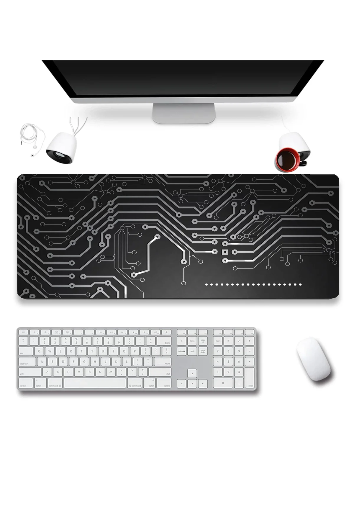SonicTouch Gri Devre Kişiye Firmaya Özel Promosyon Sıvı Geçirmez Masa Üstü Klavye Mouse Pad 32x70Cm