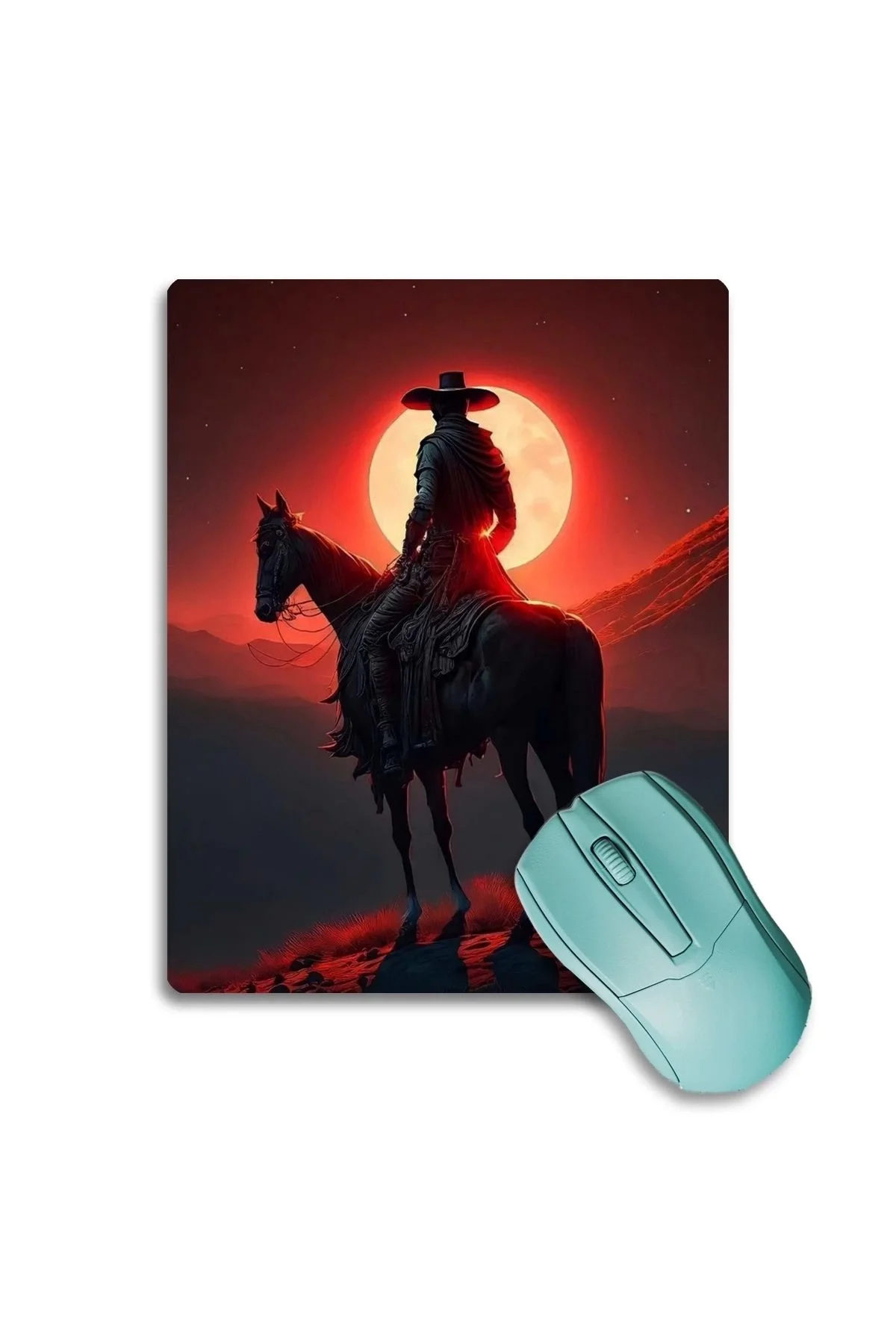 SonicTouch Gün Batımı Kovboy Temalı Kaydırmaz Gaming Oyuncu Dikişsiz Siyah Mouse Pad17x21cm