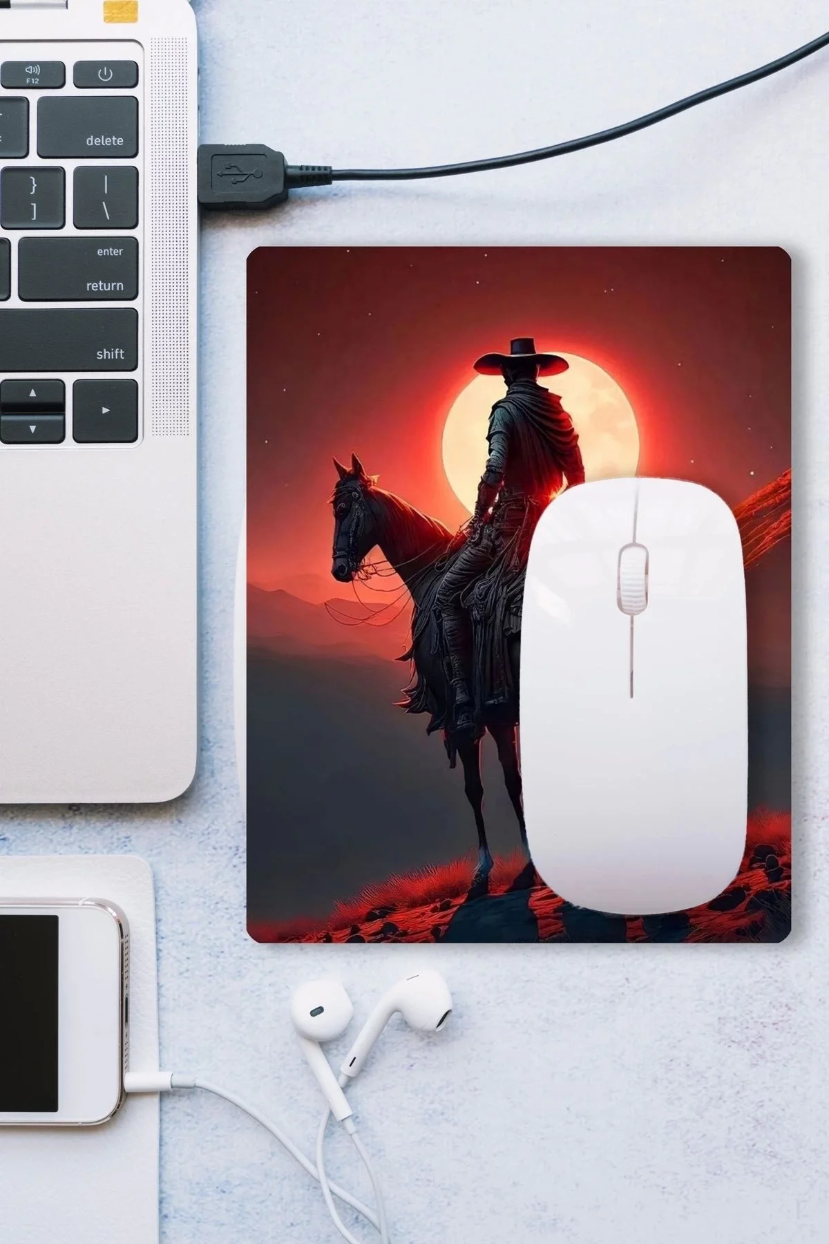 SonicTouch Gün Batımı Kovboy Temalı Kaydırmaz Gaming Oyuncu Dikişsiz Siyah Mouse Pad17x21cm