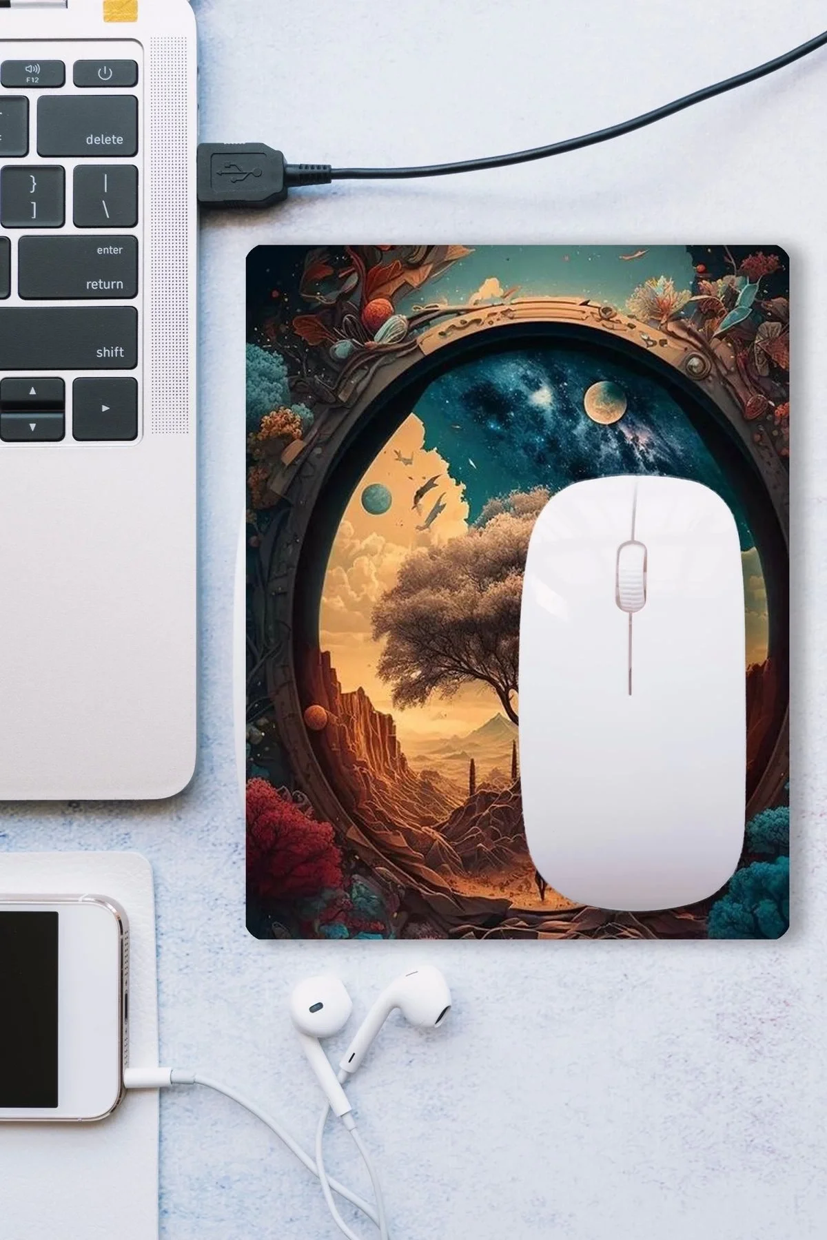 SonicTouch Hinora Hayat Ağacı Kaydırmaz Gaming Oyuncu Dikişsiz Mavi Turuncu Mouse Pad17x21cm