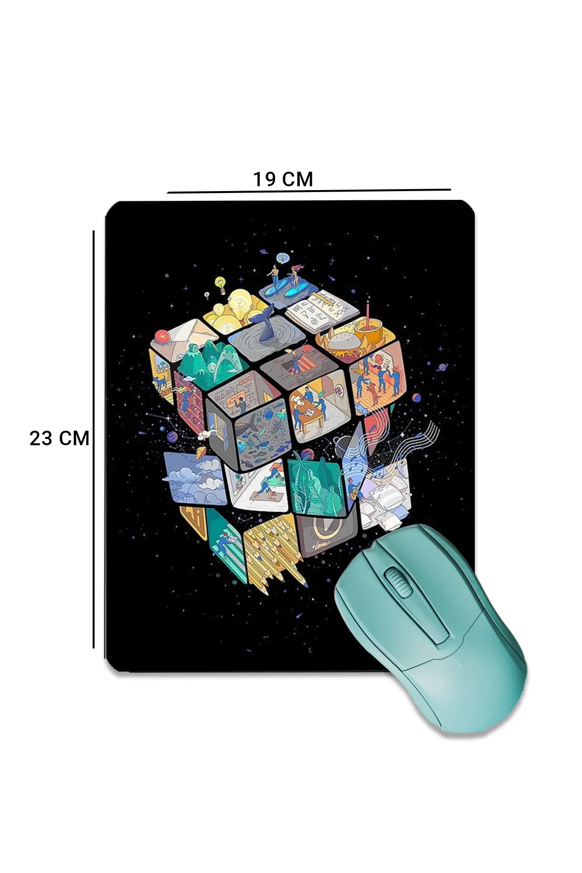 SonicTouch Renkli Rubik Küplü Pürüzsüz Yüzey Kaymaz Taban Dikişsiz Kenar Gamer Oyuncu Mouse Pad 19x23cm