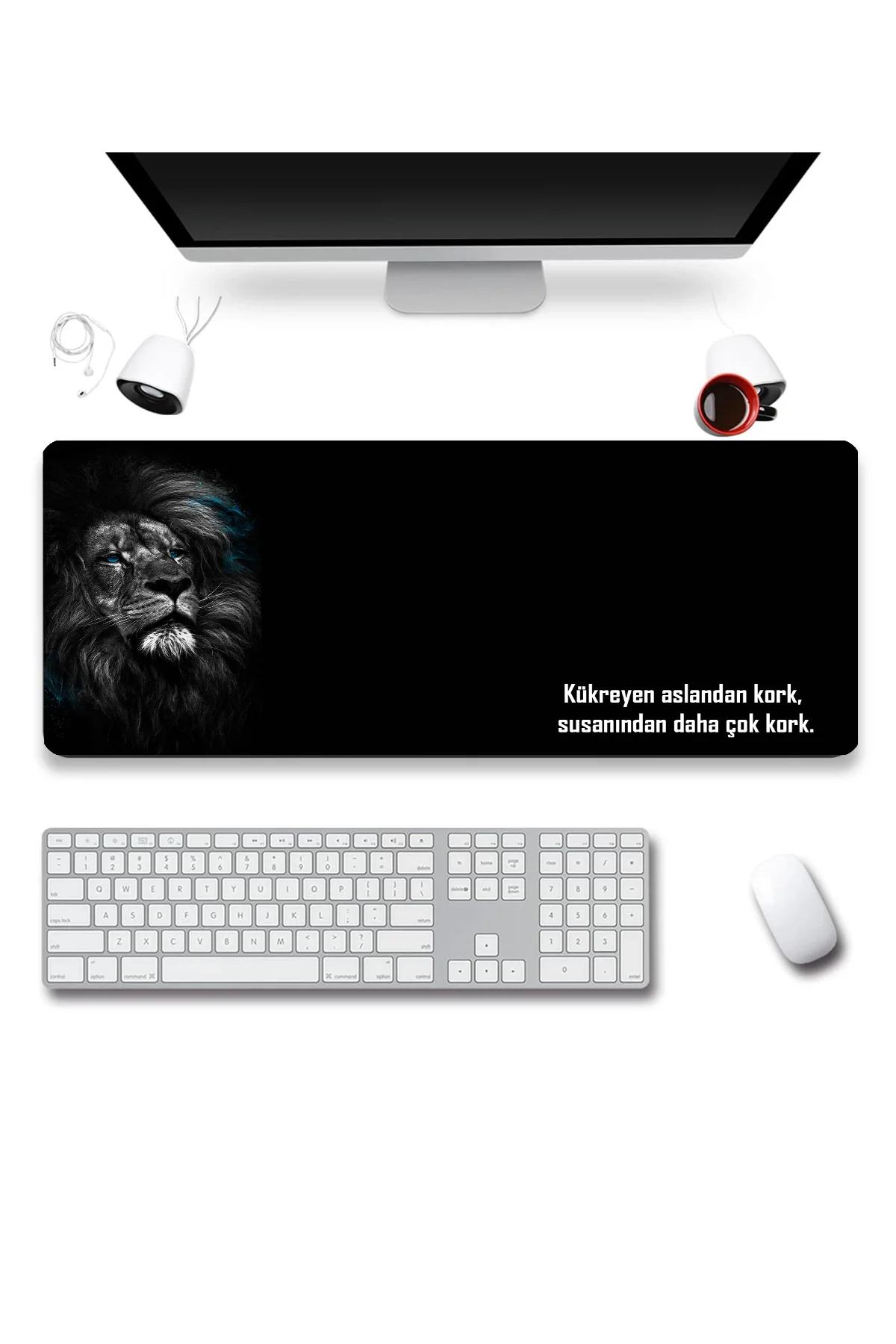 SonicTouch Kork Aslandan Gamer Oyuncu Dikişsiz Sıvı Geçirmez Siyah Klavye Mouse Pad 32x70Cm