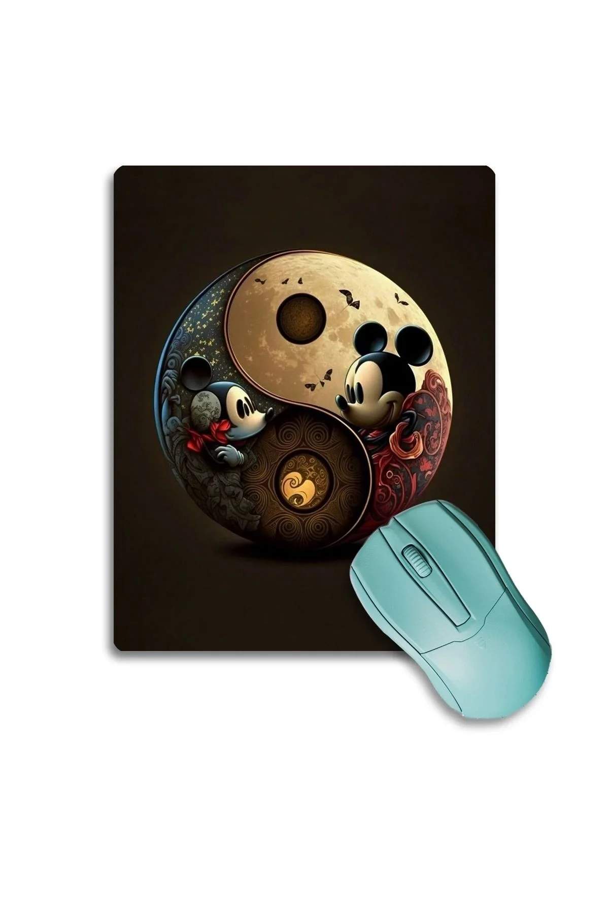 SonicTouch Kahverengi Miki Fare Ying Yang Temalı Kaydırmaz Gaming Oyuncu Dikişsiz Mouse Pad17x21cm