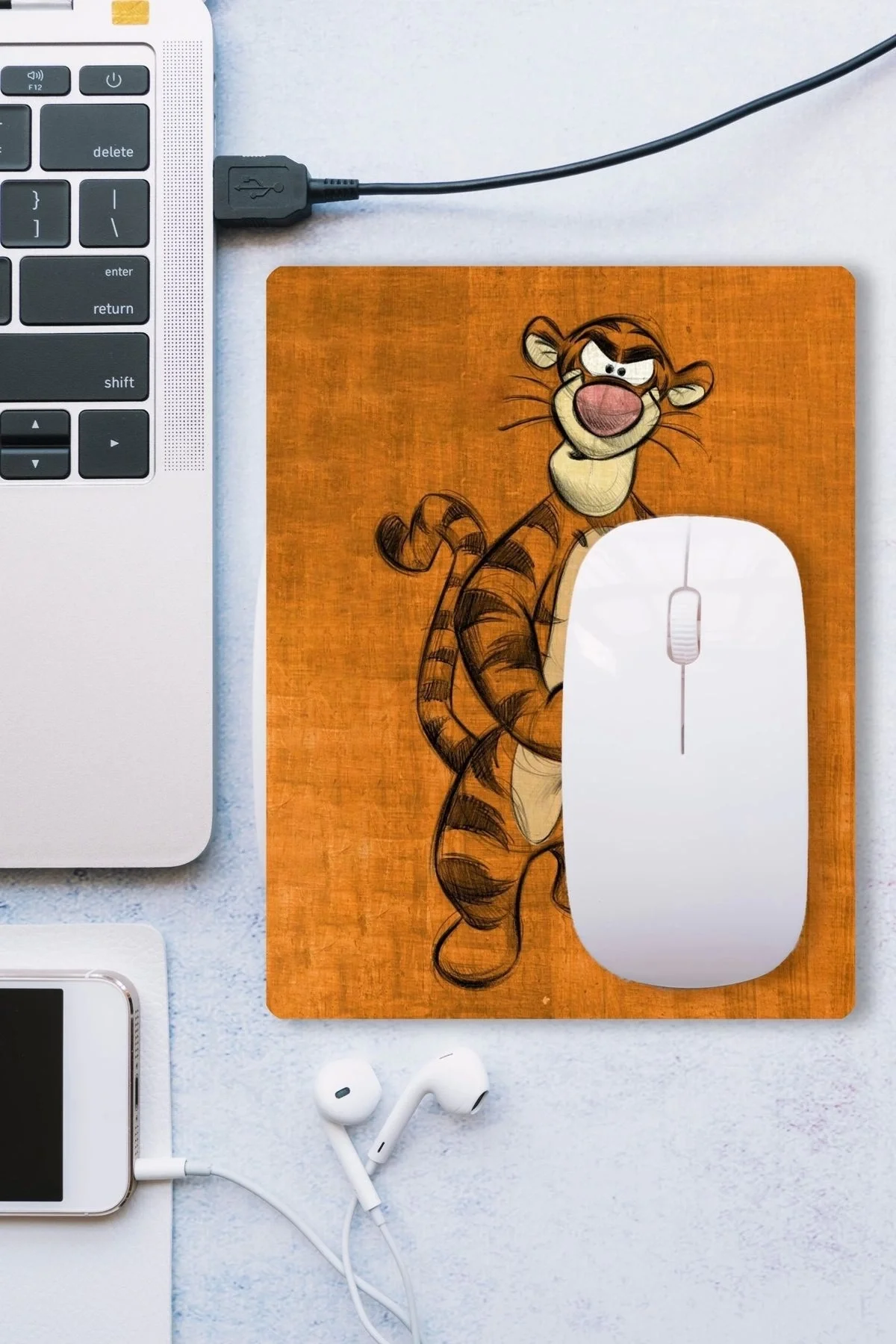 SonicTouch Kaplan Tigger Turuncu Renk Kaydırmaz Gaming Oyuncu Dikişsiz Mouse Pad17x21cm