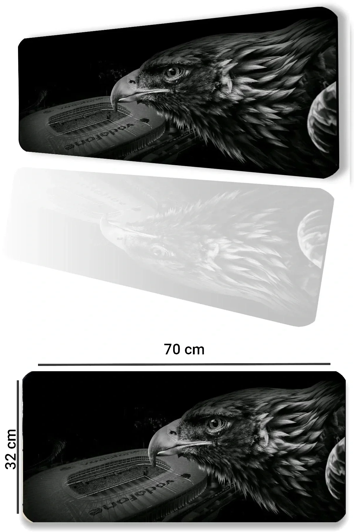 SonicTouch Kara Kartal Kaymaz Gaming Oyuncu Masaüstü Dikişsiz Siyah Beyaz Klavye Mouse Pad 32x70Cm