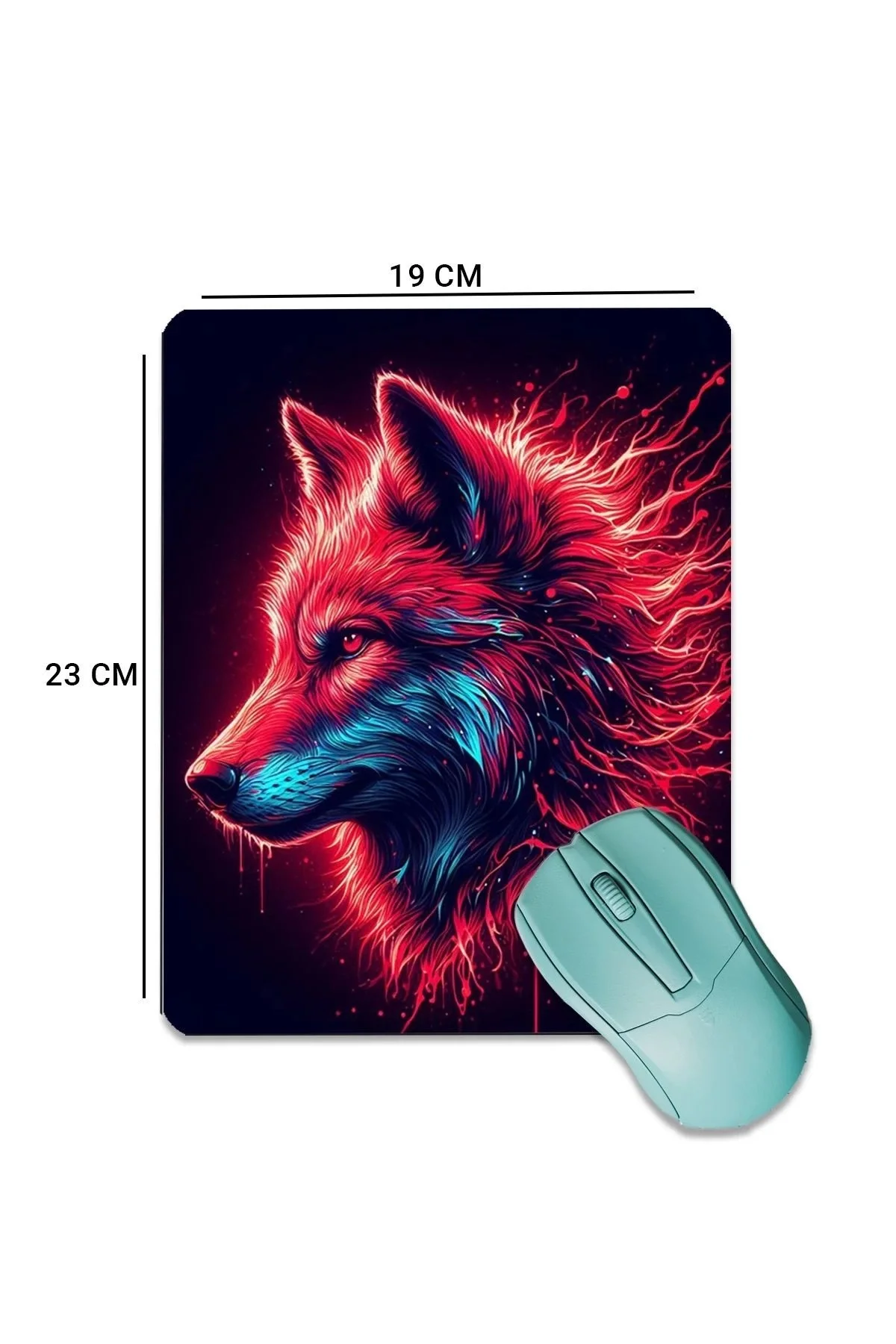SonicTouch Kırmızı Neon Kurt Pürüzsüz Yüzey Kaymaz Taban Dikişsiz Kenar Gamer Oyuncu Mouse Pad 19x23cm