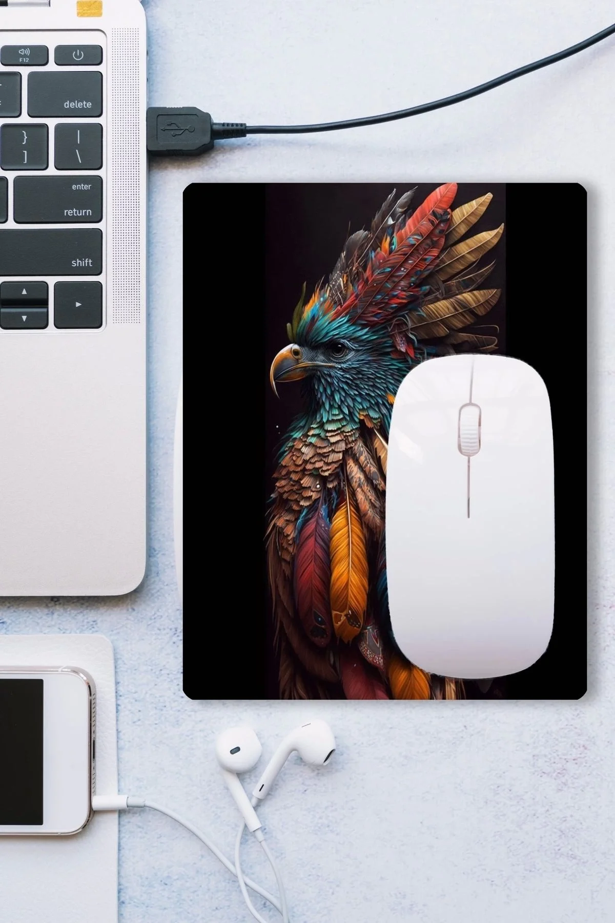 SonicTouch Kızılderili Kartal Temalı Kaydırmaz Gaming Oyuncu Dikişsiz Siyah Yeşil Mouse Pad17x21cm