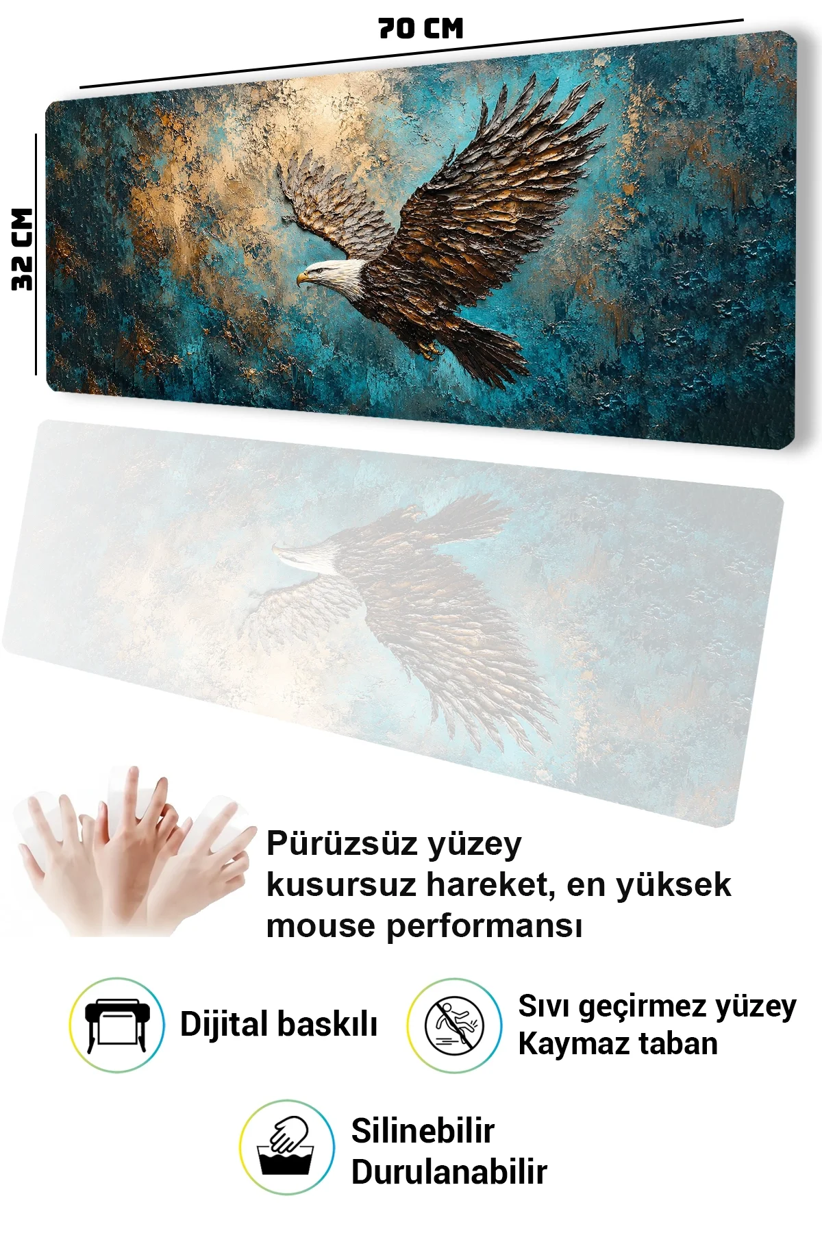 SonicTouch Klavye Mousepad 32x70cm Asil Uçuş Dikişsiz Pürüzsüz Sıvı Geçirmez Kaymaz Taban