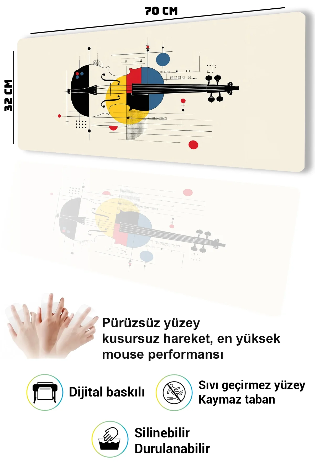 SonicTouch Klavye Mousepad 32x70cm Mondrian Kemanı Dikişsiz Pürüzsüz Sıvı Geçirmez Kaymaz Taban