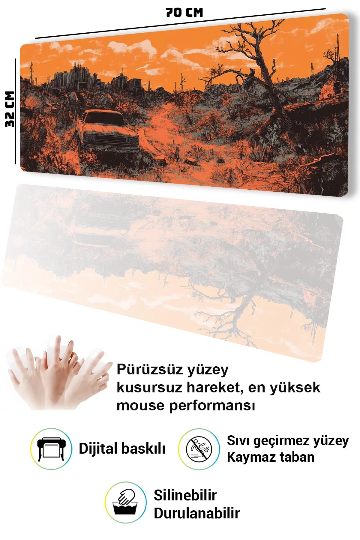 SonicTouch Klavye Mousepad 32x70cm Çorak Dünya Dikişsiz Pürüzsüz Sıvı Geçirmez Kaymaz Taban