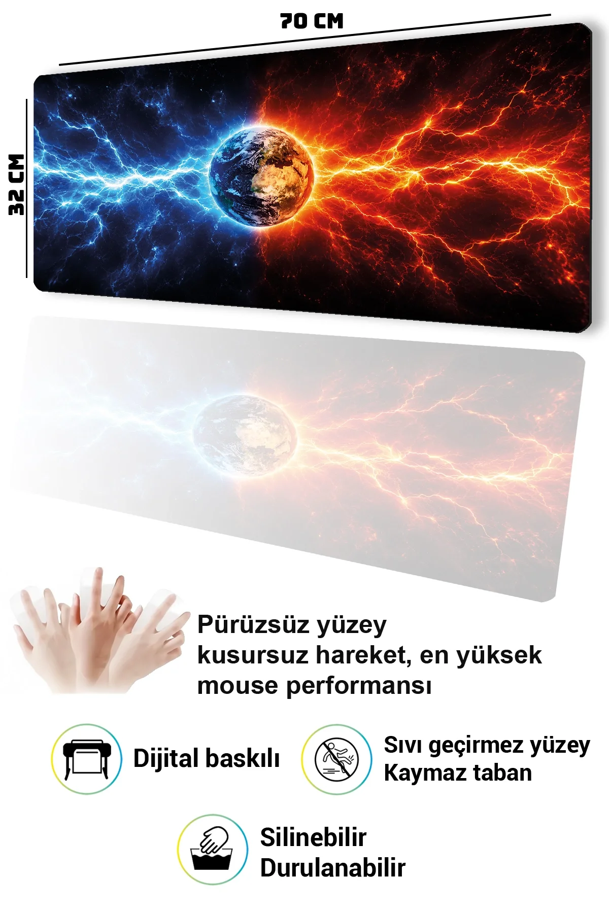 SonicTouch Klavye Mousepad 32x70cm Kozmik Denge Dikişsiz Pürüzsüz Sıvı Geçirmez Kaymaz Taban