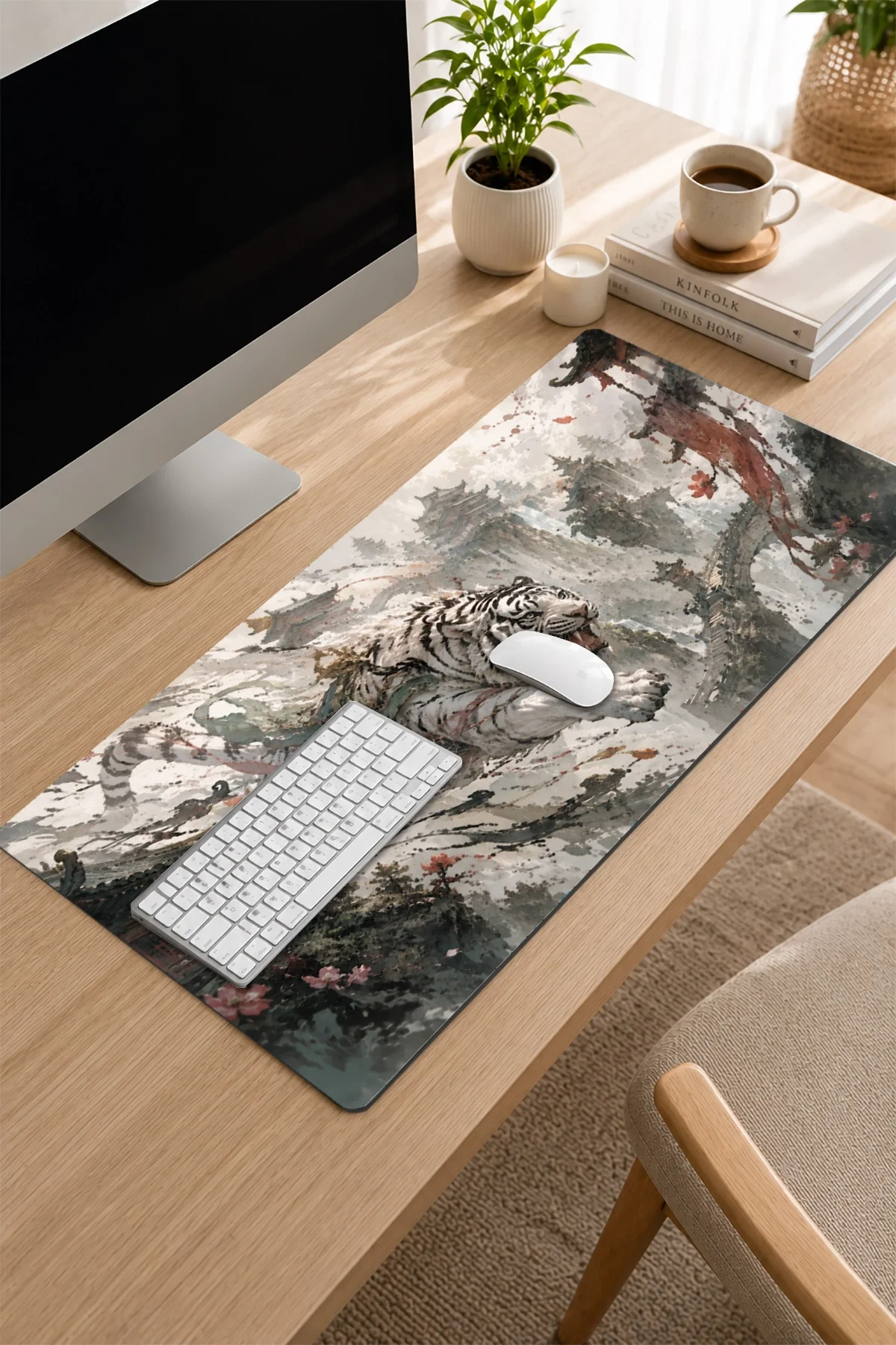 SonicTouch Klavye Mousepad 32x70cm Beyaz Kaplan Tapınağı Pürüzsüz Sıvı Geçirmez Kaymaz Taban