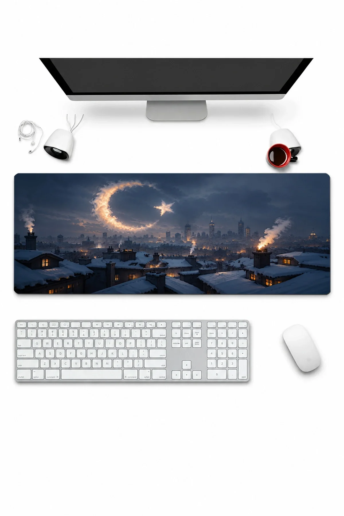 SonicTouch Klavye Mousepad 32x70cm Duman Hilali Dikişsiz Pürüzsüz Sıvı Geçirmez Kaymaz Taban