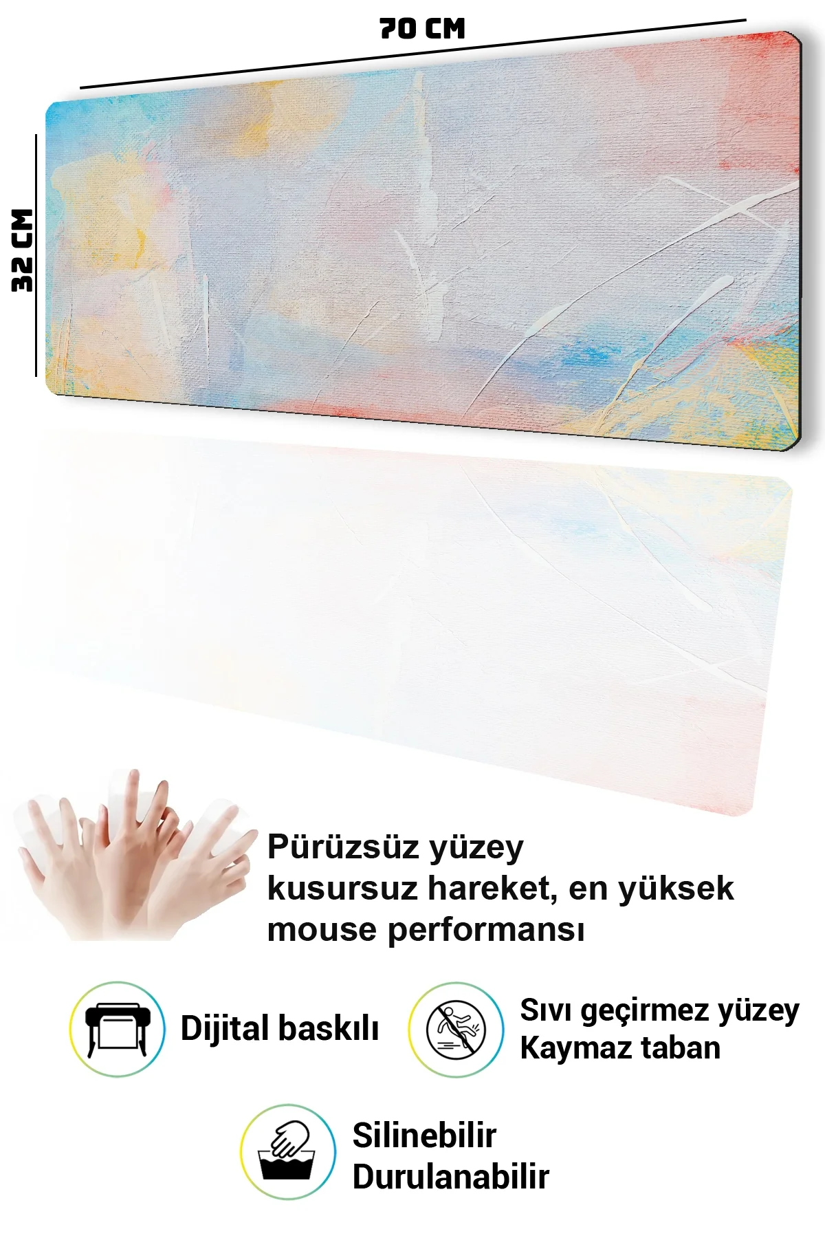 SonicTouch Klavye Mousepad 32x70cm Pastel Tuval Dikişsiz Pürüzsüz Sıvı Geçirmez Kaymaz Taban