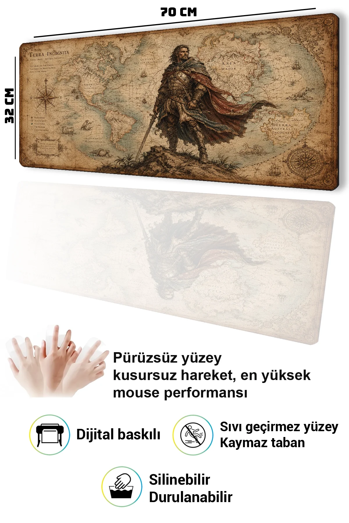 SonicTouch Klavye Mousepad 32x70cm Dünya Fatihi Dikişsiz Pürüzsüz Sıvı Geçirmez Kaymaz Taban