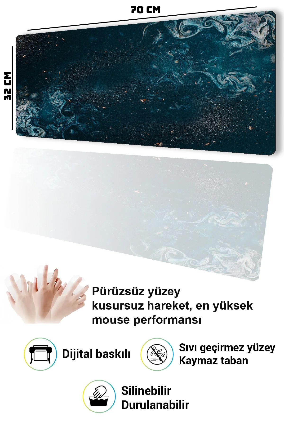 SonicTouch Klavye Mousepad 32x70cm Gece Nebulası Dikişsiz Pürüzsüz Sıvı Geçirmez Kaymaz Taban