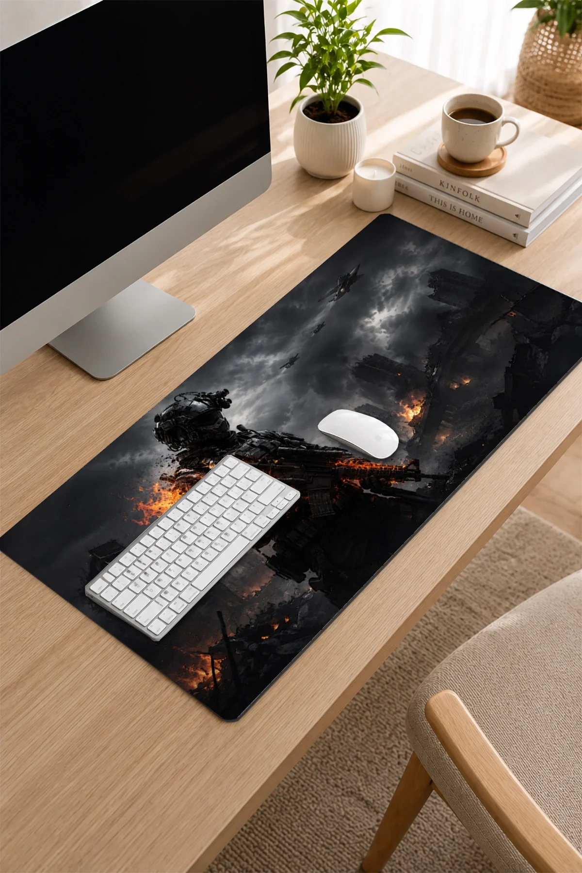 SonicTouch Klavye Mousepad 32x70cm Ateş Hattı Dikişsiz Pürüzsüz Sıvı Geçirmez Kaymaz Taban