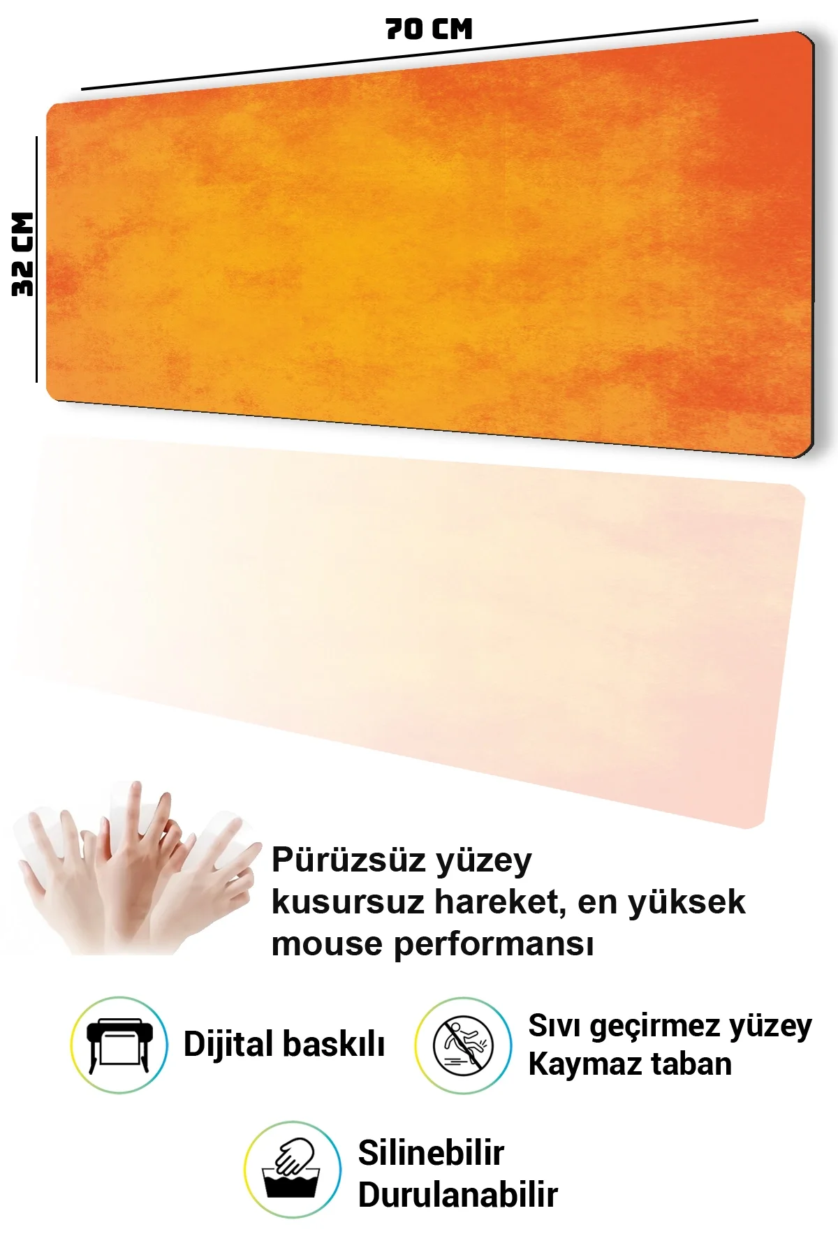 SonicTouch Klavye Mousepad 32x70cm Gün Batımı Dokusu Dikişsiz Pürüzsüz Sıvı Geçirmez Kaymaz Taban