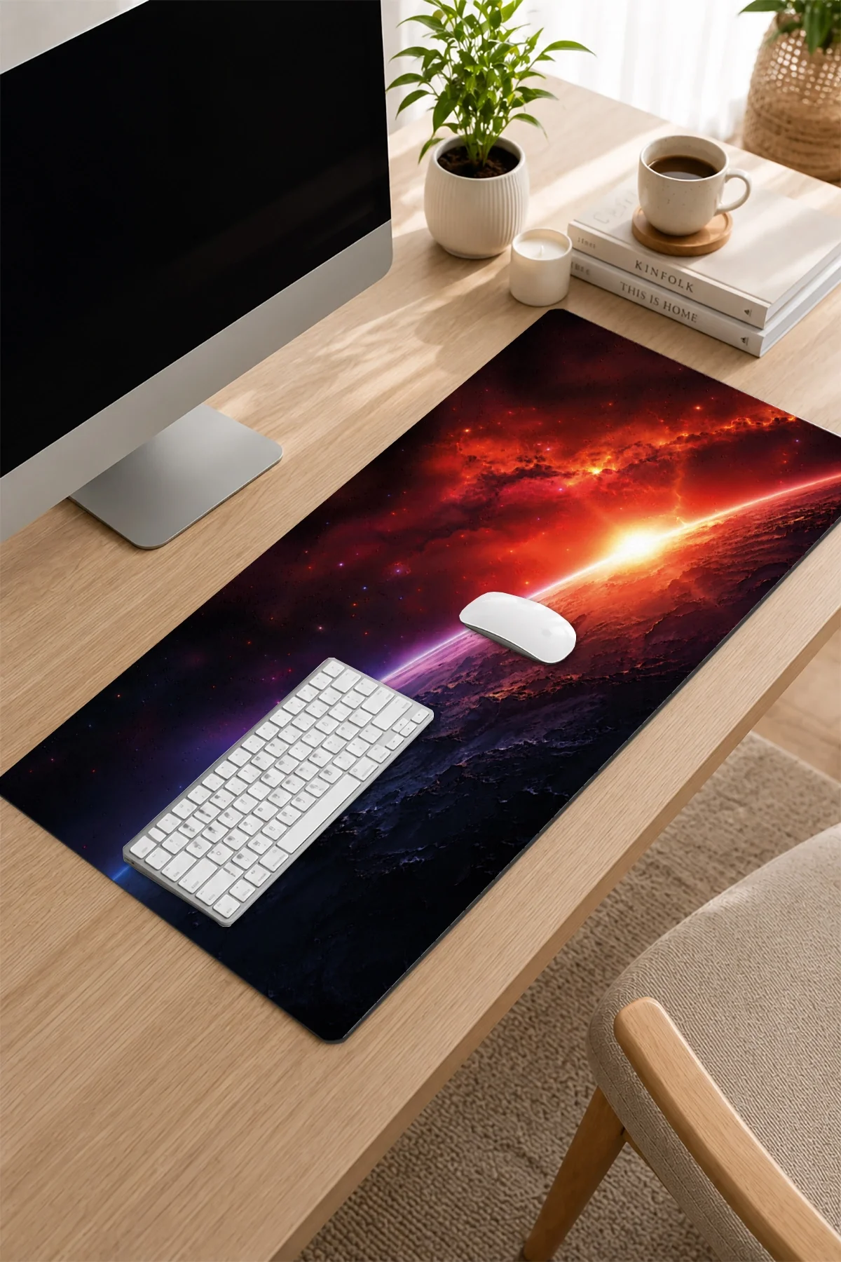 SonicTouch Klavye Mousepad 32x70cm Galaktik Gün Doğumu Dikişsiz Pürüzsüz Sıvı Geçirmez Kaymaz Taban