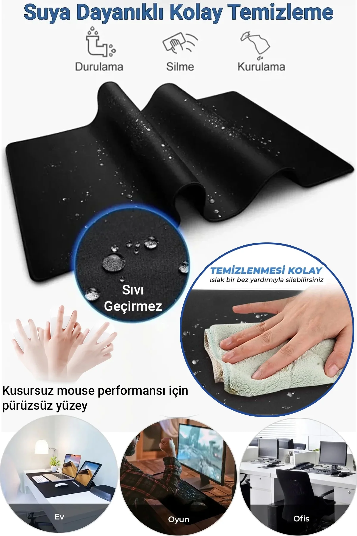 SonicTouch Klavye Mousepad 32x70cm Mint Fırtınası Dikişsiz Pürüzsüz Sıvı Geçirmez Kaymaz Taban