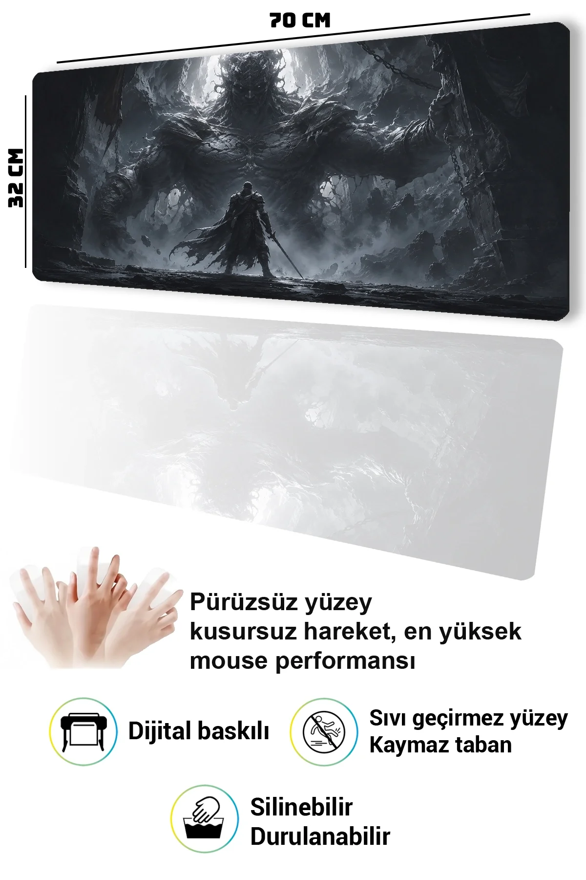 SonicTouch Klavye Mousepad 32x70cm Karanlığın Muhafızı Dikişsiz Pürüzsüz Sıvı Geçirmez Kaymaz Taban