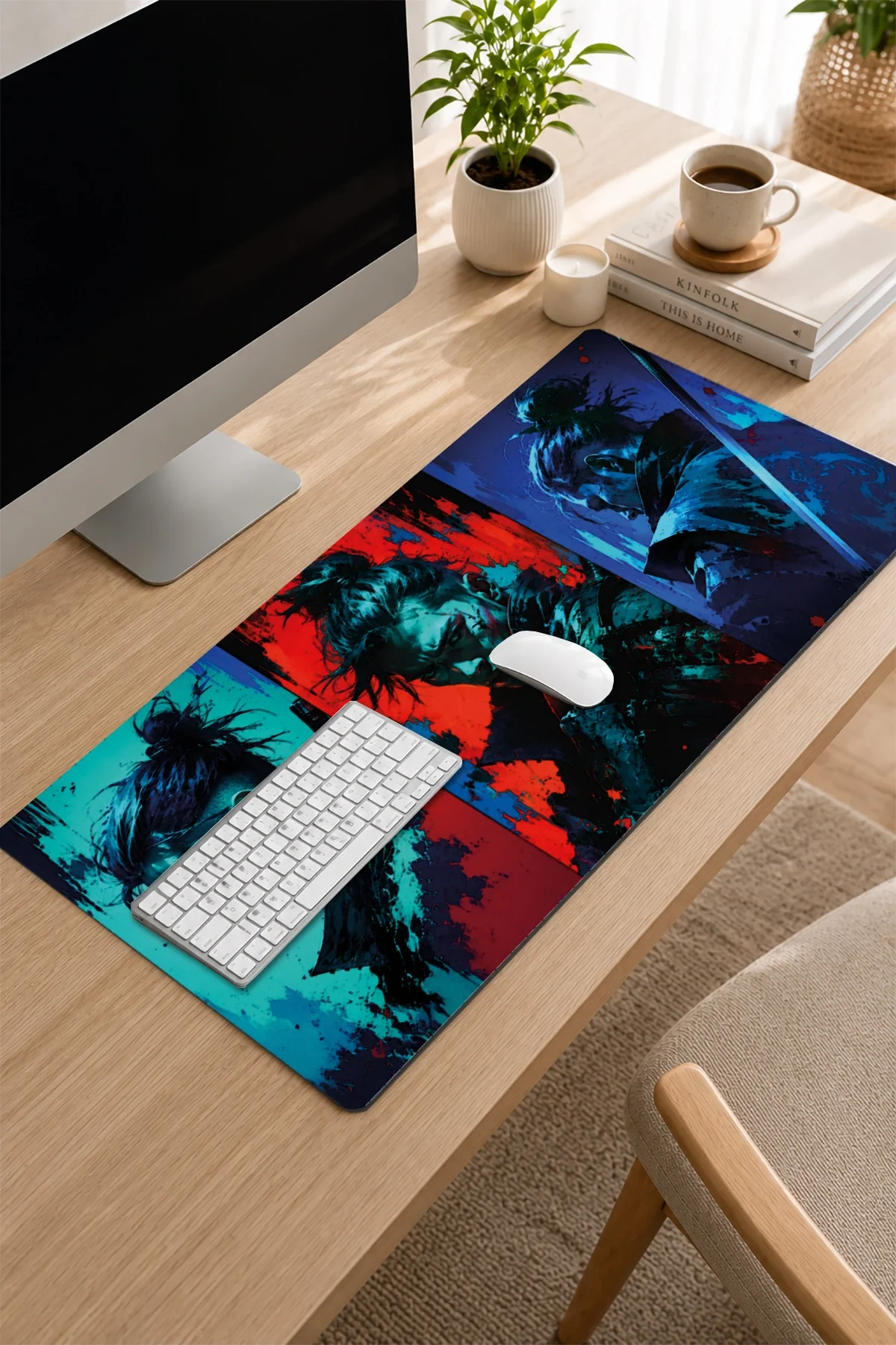 SonicTouch Klavye Mousepad 32x70cm Neon Samurai Dikişsiz Pürüzsüz Sıvı Geçirmez Kaymaz Taban