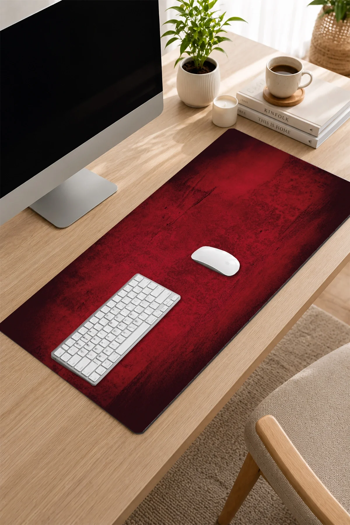 SonicTouch Klavye Mousepad 32x70cm Kızıl Doku Dikişsiz Pürüzsüz Sıvı Geçirmez Kaymaz Taban