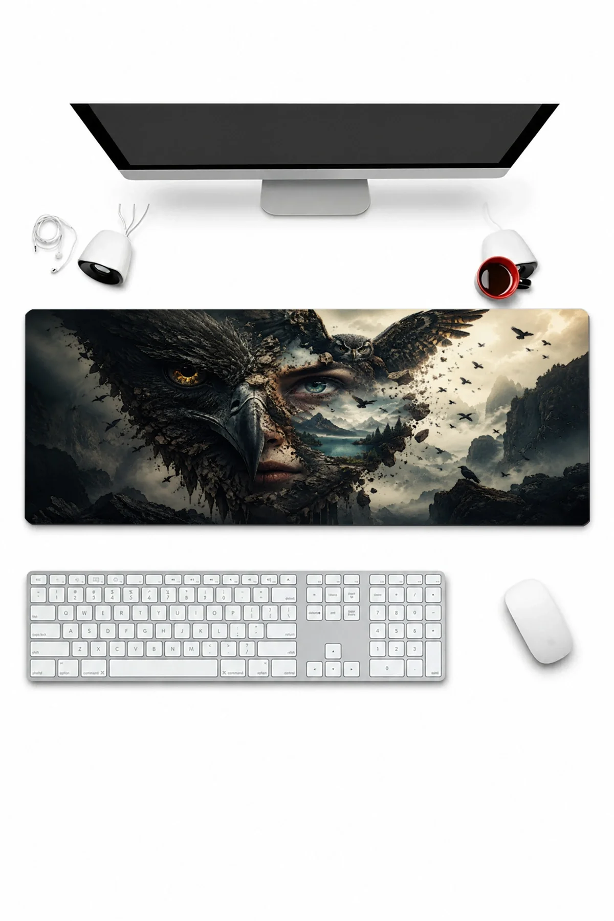 SonicTouch Klavye Mousepad 32x70cm Baykuş Ruhu Dikişsiz Pürüzsüz Sıvı Geçirmez Kaymaz Taban