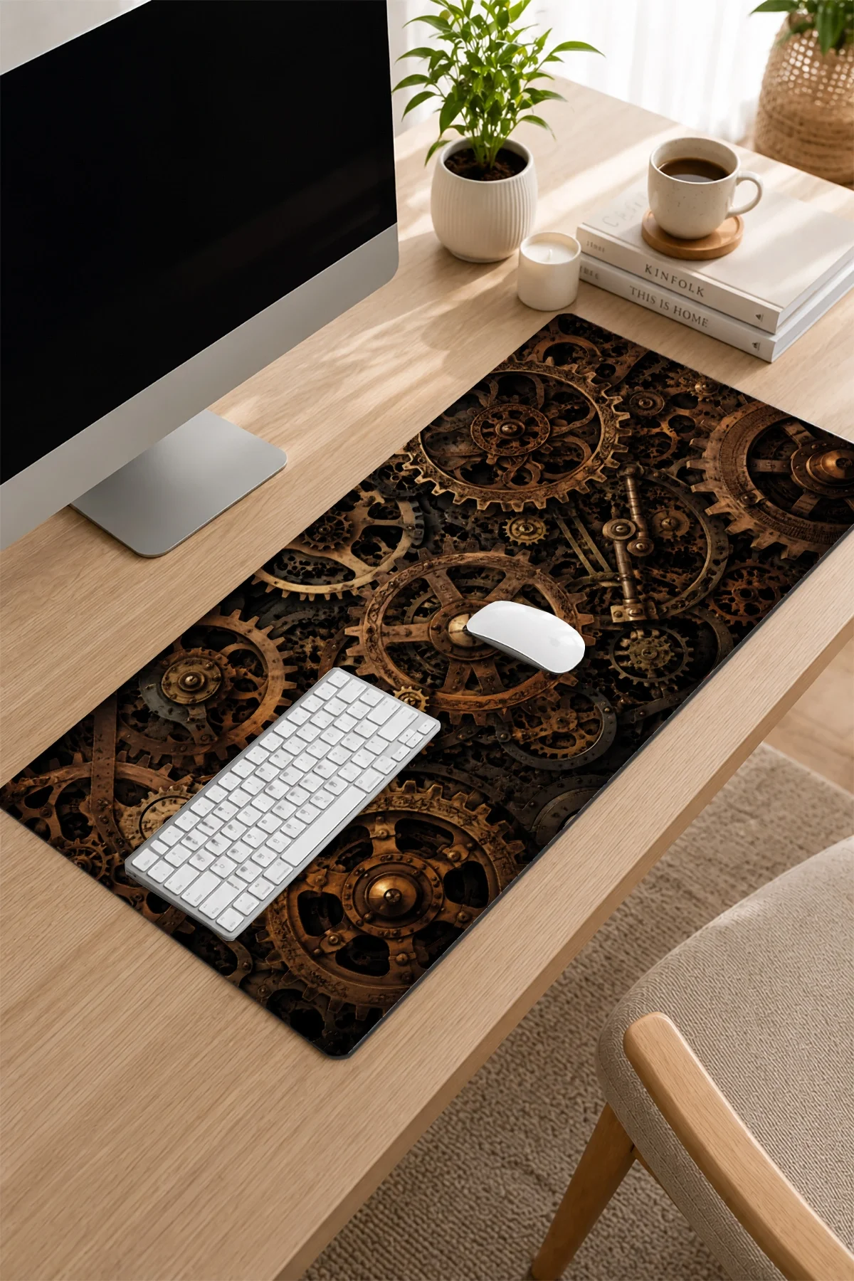 SonicTouch Klavye Mousepad 32x70cm Bronz Çarklar Dikişsiz Pürüzsüz Sıvı Geçirmez Kaymaz Taban