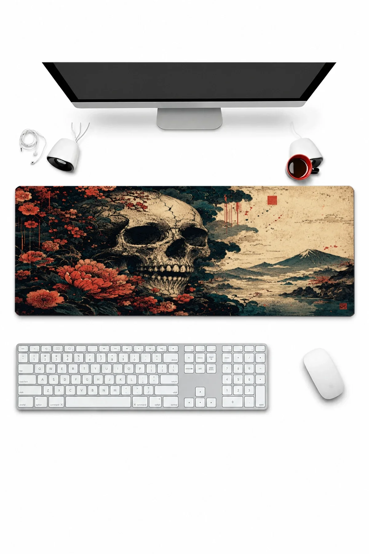 SonicTouch Klavye Mousepad 32x70cm Karanlık Ukiyo-e Dikişsiz Pürüzsüz Sıvı Geçirmez Kaymaz Taban