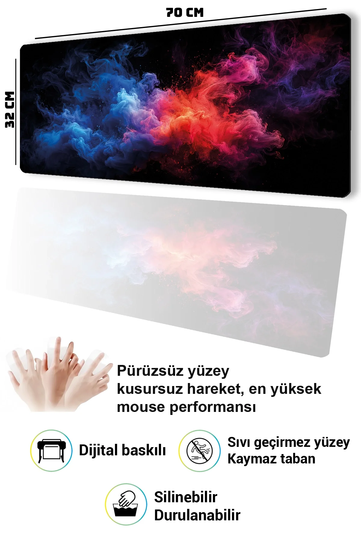 SonicTouch Klavye Mousepad 32x70cm Kromatik Sis Dikişsiz Pürüzsüz Sıvı Geçirmez Kaymaz Taban