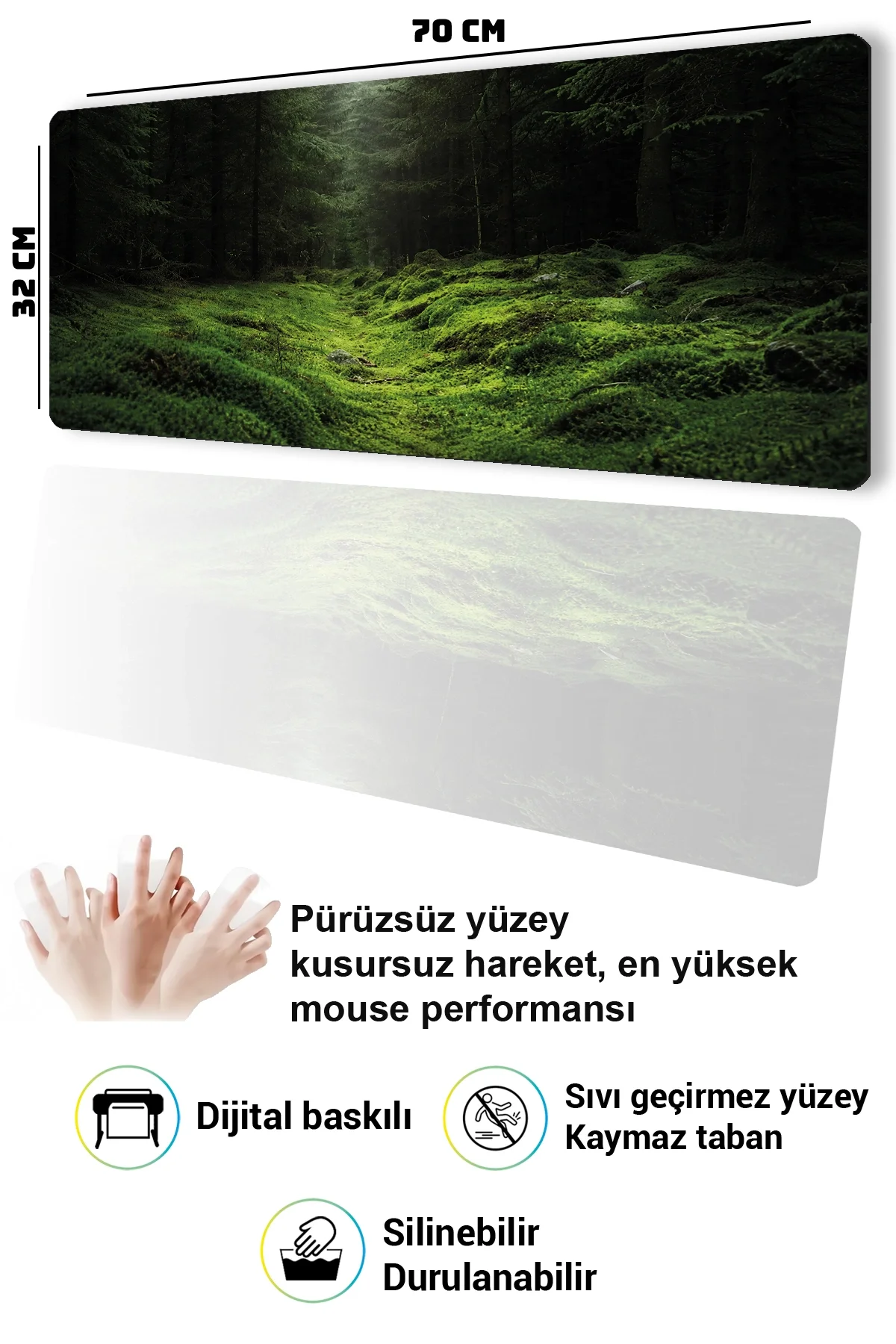 SonicTouch Klavye Mousepad 32x70cm Yosun Vadisi Dikişsiz Pürüzsüz Sıvı Geçirmez Kaymaz Taban